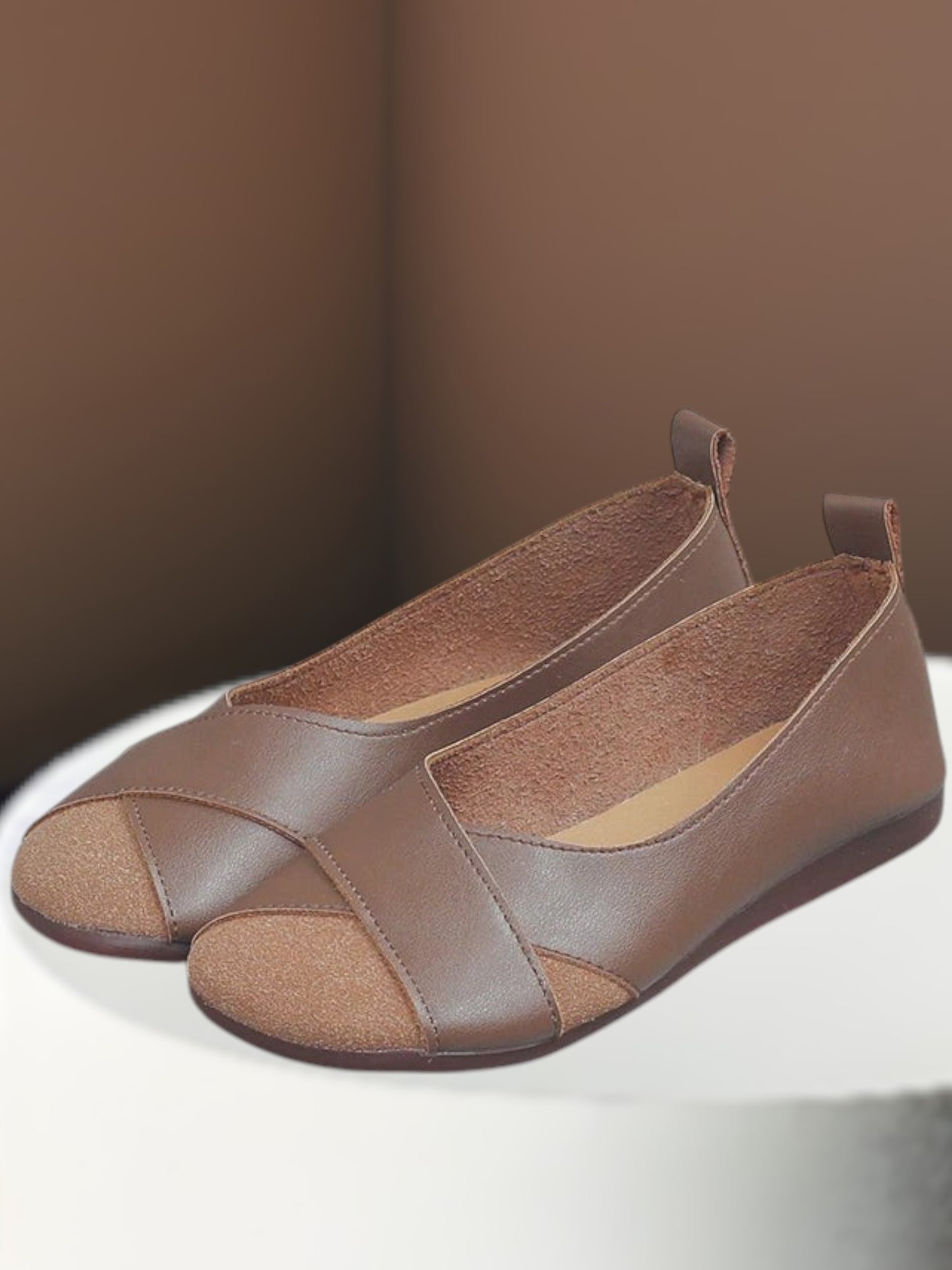 Tilde | Women's Orthopedic Ballerina Shoes in Soft PU Leather with Crossed Design and Slip-On Comfort
