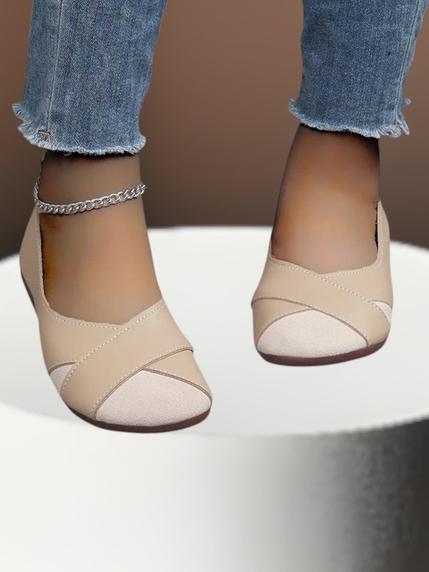 Tilde | Women's Orthopedic Ballerina Shoes in Soft PU Leather with Crossed Design and Slip-On Comfort