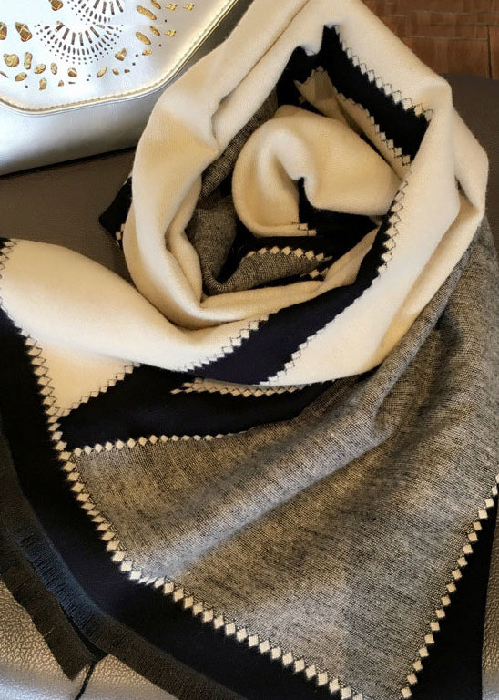 Cashmere Scarf for Men & Women | Generous Size | Black Beige 2
