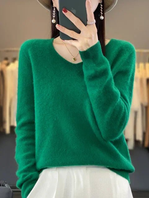 Cashmere Sweater for Women | V-Neck | Green
