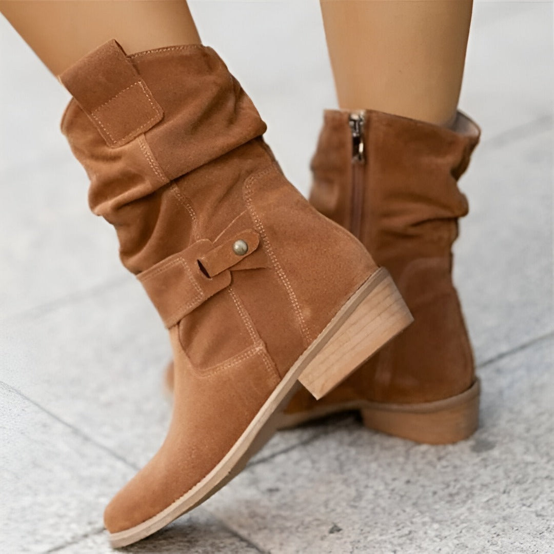 Casual Boots for Women | Round Toe, Low Heel | Dark Brown