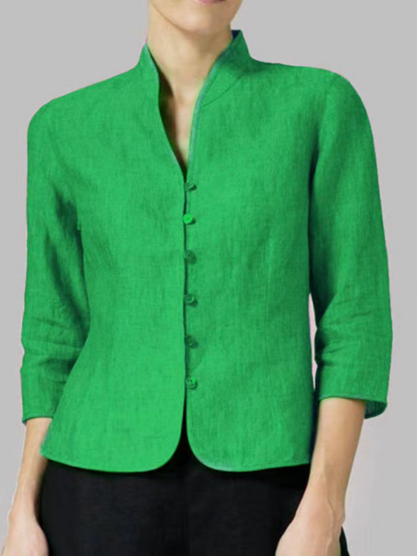 Chambray with Stand Collar Blouse | Modern Cut | Green
