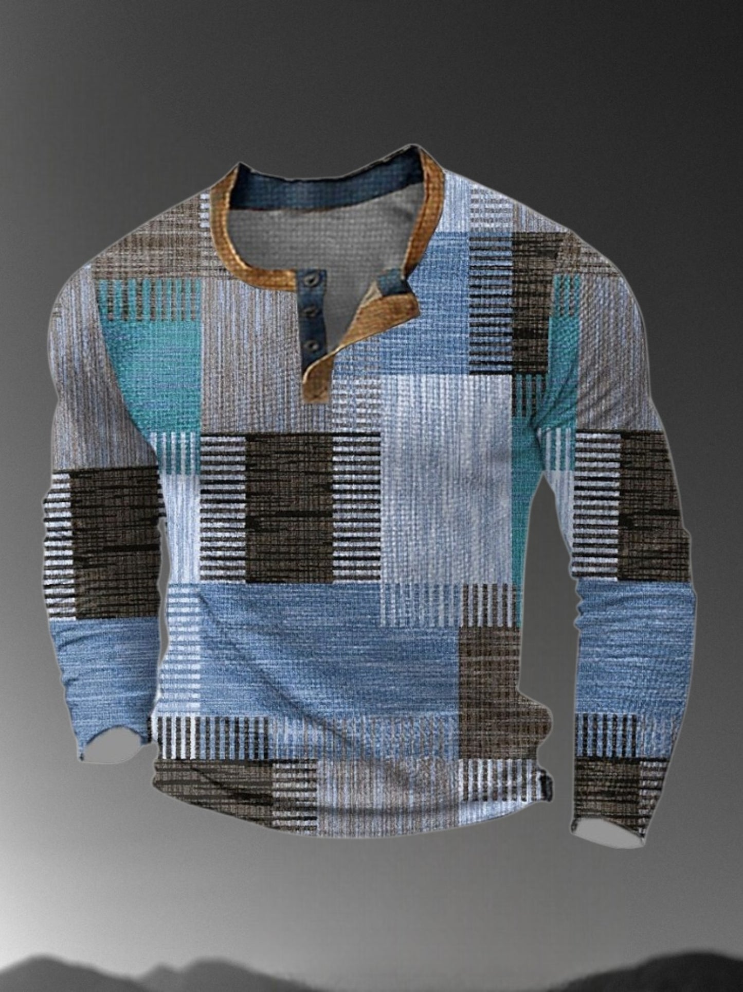 Chris | Stylish Patchwork Men's Shirt with Relaxed Fit and Long Sleeves | Blue