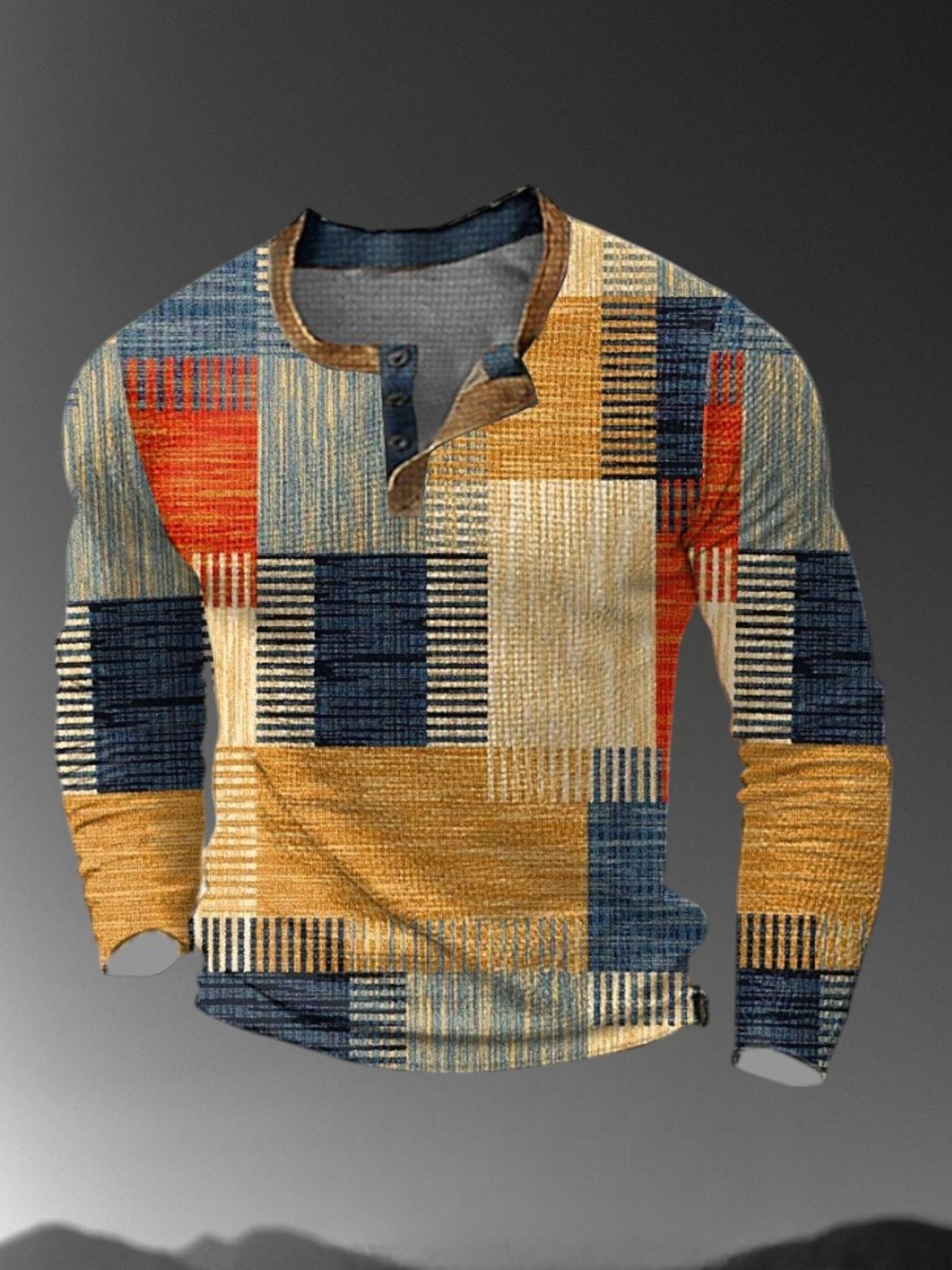 Chris | Stylish Patchwork Men's Shirt with Relaxed Fit and Long Sleeves | Orange