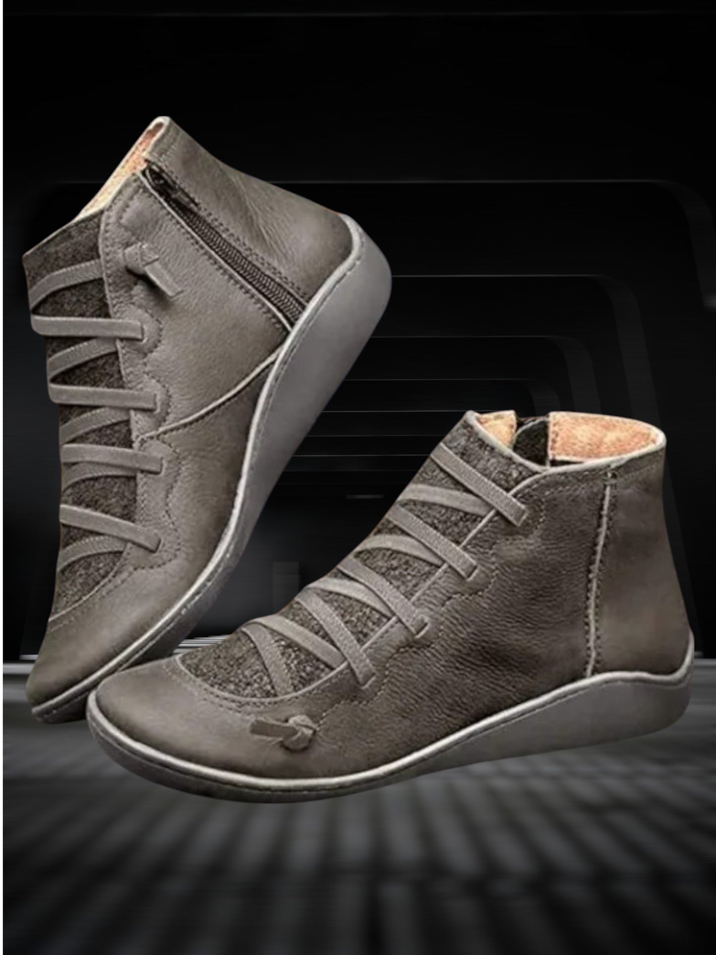 Clara | Leather Ankle Boots for Women with Warm Lining and Retro Design | Gray