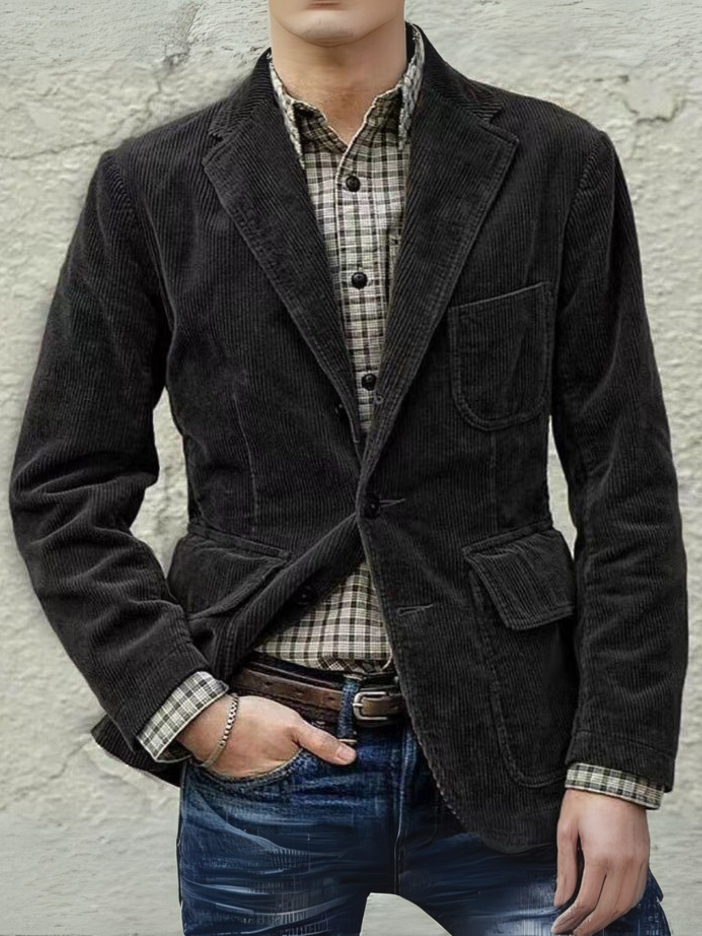 Cord Blazer Jacket for Men | Comfortable Fit | Black