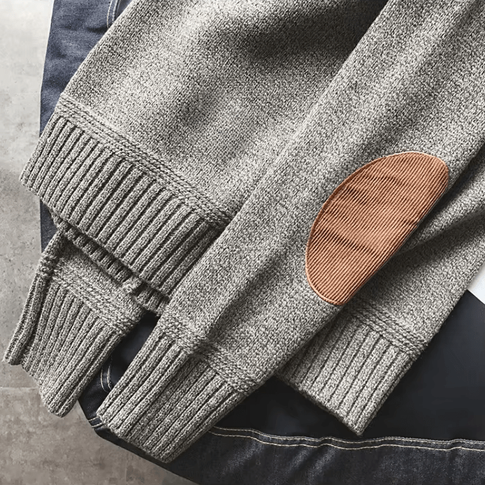 Corduroy Elbow Patches Sweater for Men | Long Sleeve | Gray1