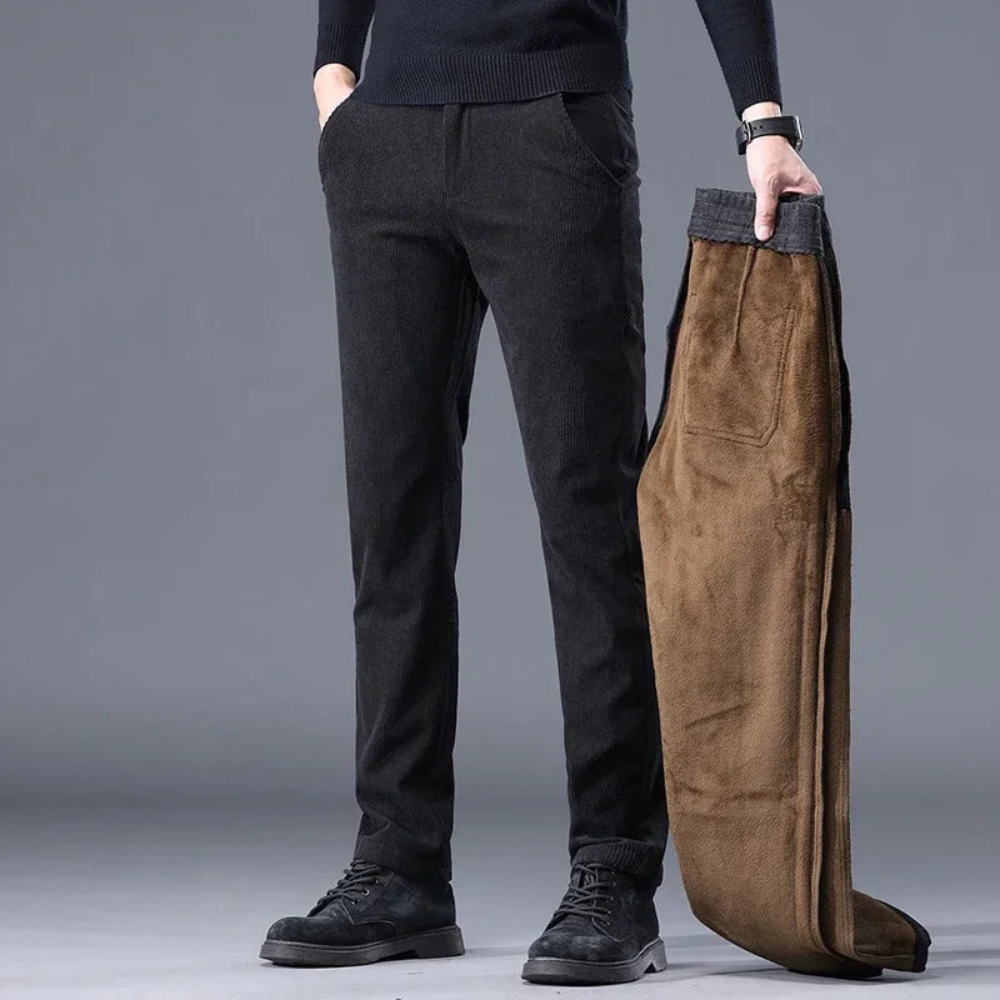 Corduroy Trousers for Men, Fleece-Lined | Winter | Black