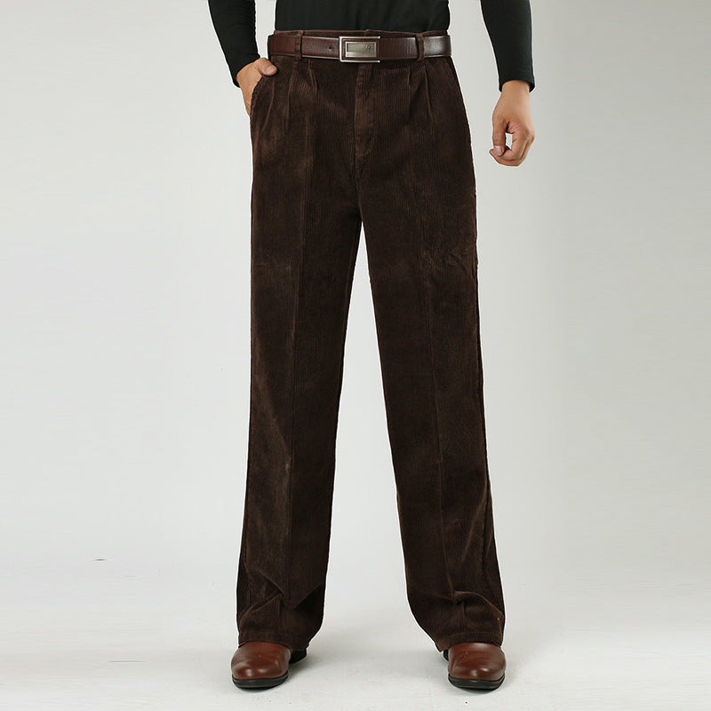 Corduroy Trousers for Men | Wide Leg Pleated | Brown