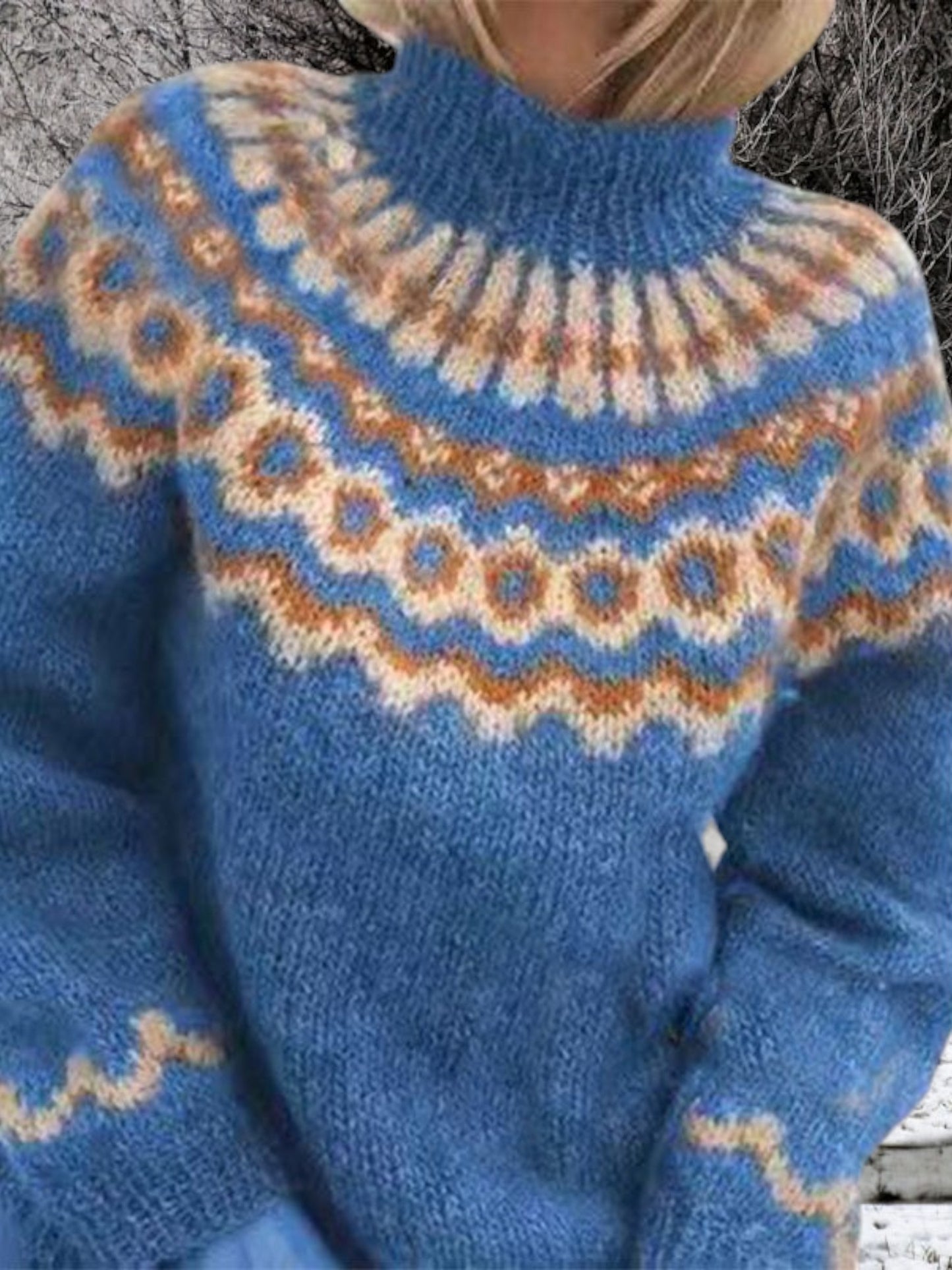 Cozy Knitted Sweater | Classic Patterns | Blue