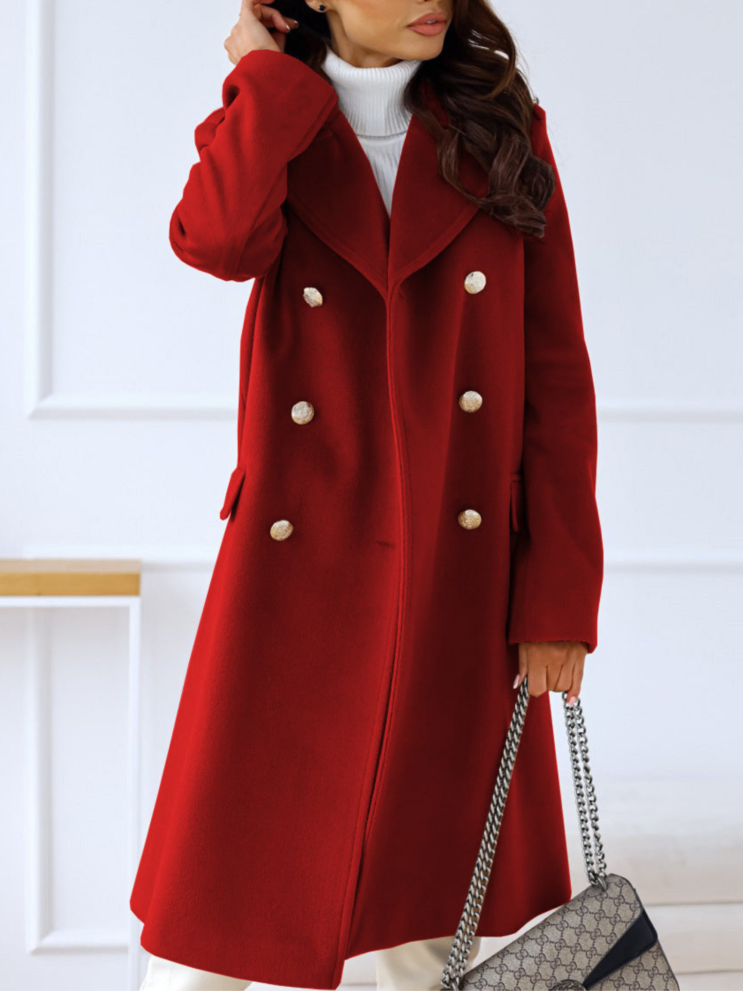 Double-Breasted Coat for Women | Winter | Red