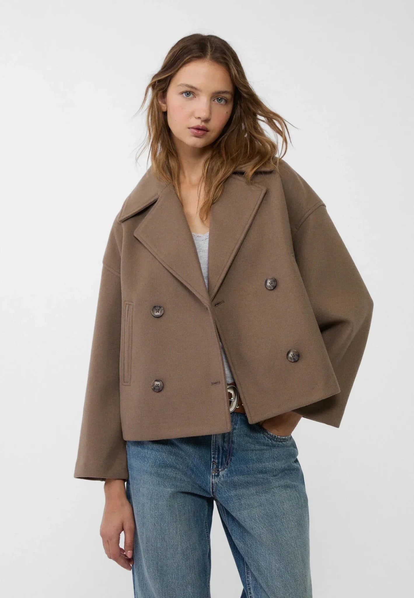 Double-Breasted Jacket for Women | Cropped Cut | Brown