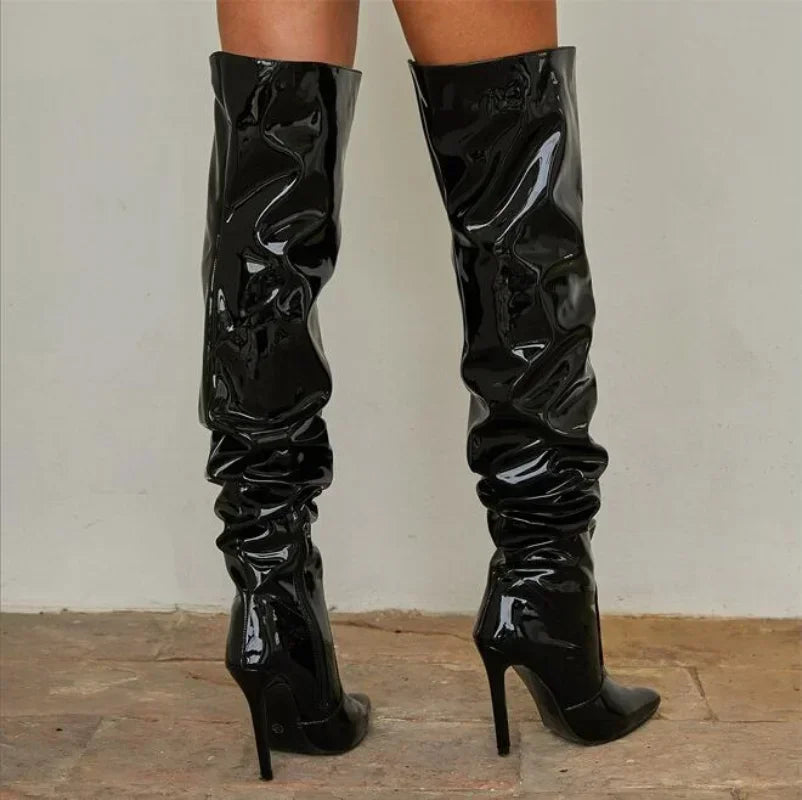 Elegant Black Over the Knee Stiletto Boots for Women with Pointed Toes 1