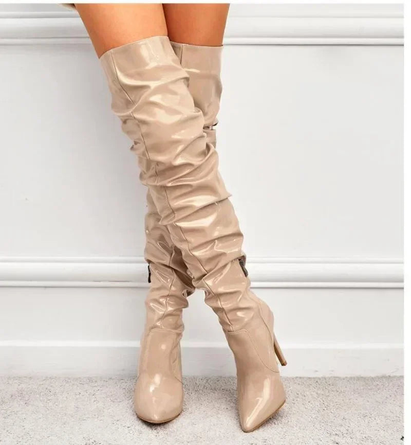 Elegant Black Over the Knee Stiletto Boots for Women with Pointed Toes 2