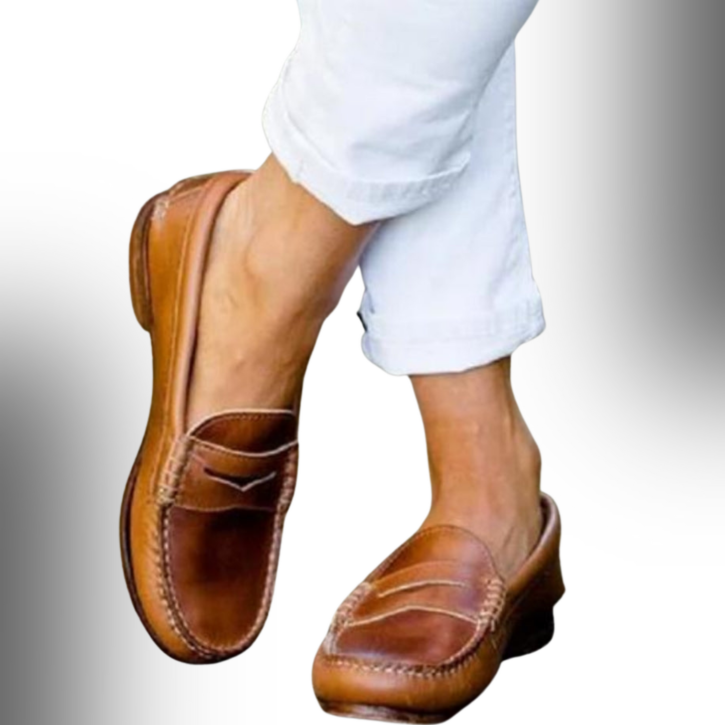 Elegant Leather Slip-On Women's Shoes with Cushioned Insole | Brown