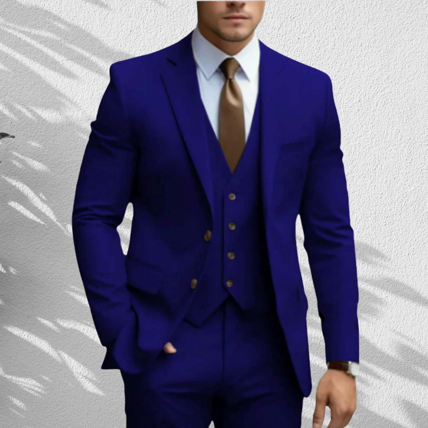Elegant Slim Fit Three-Piece Wedding Suit for Men with Vest and Trousers | Royalblue