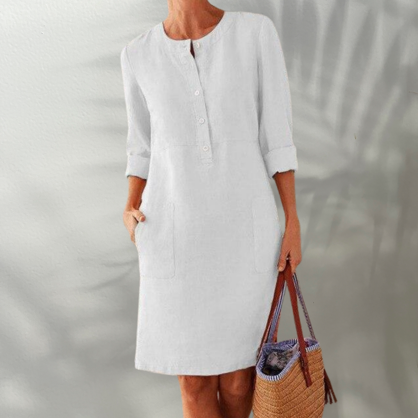 Elegant Women's Lightweight Breathable Summer Dress with Flowy Silhouette | White