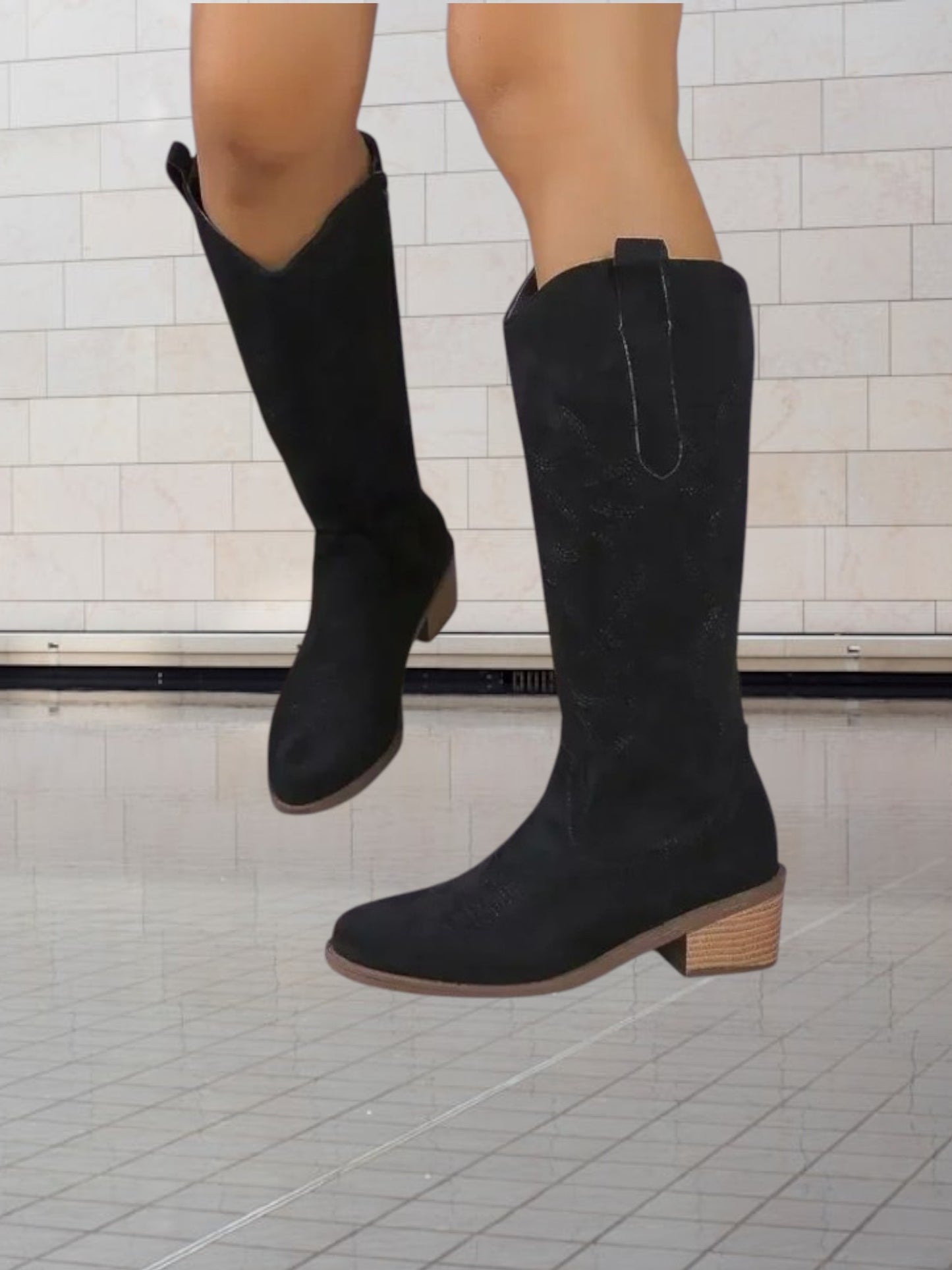Emma | Classic Suede Cowboy Boots for Women with Intricate Stitching and Durable Design | Black
