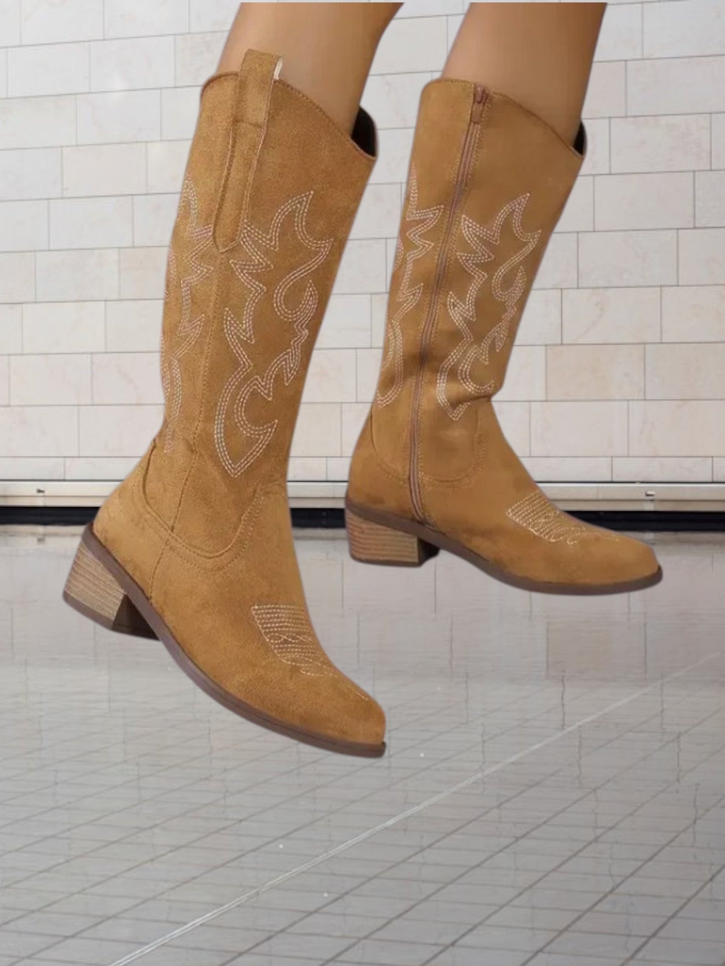 Emma | Classic Suede Cowboy Boots for Women with Intricate Stitching and Durable Design | Brown
