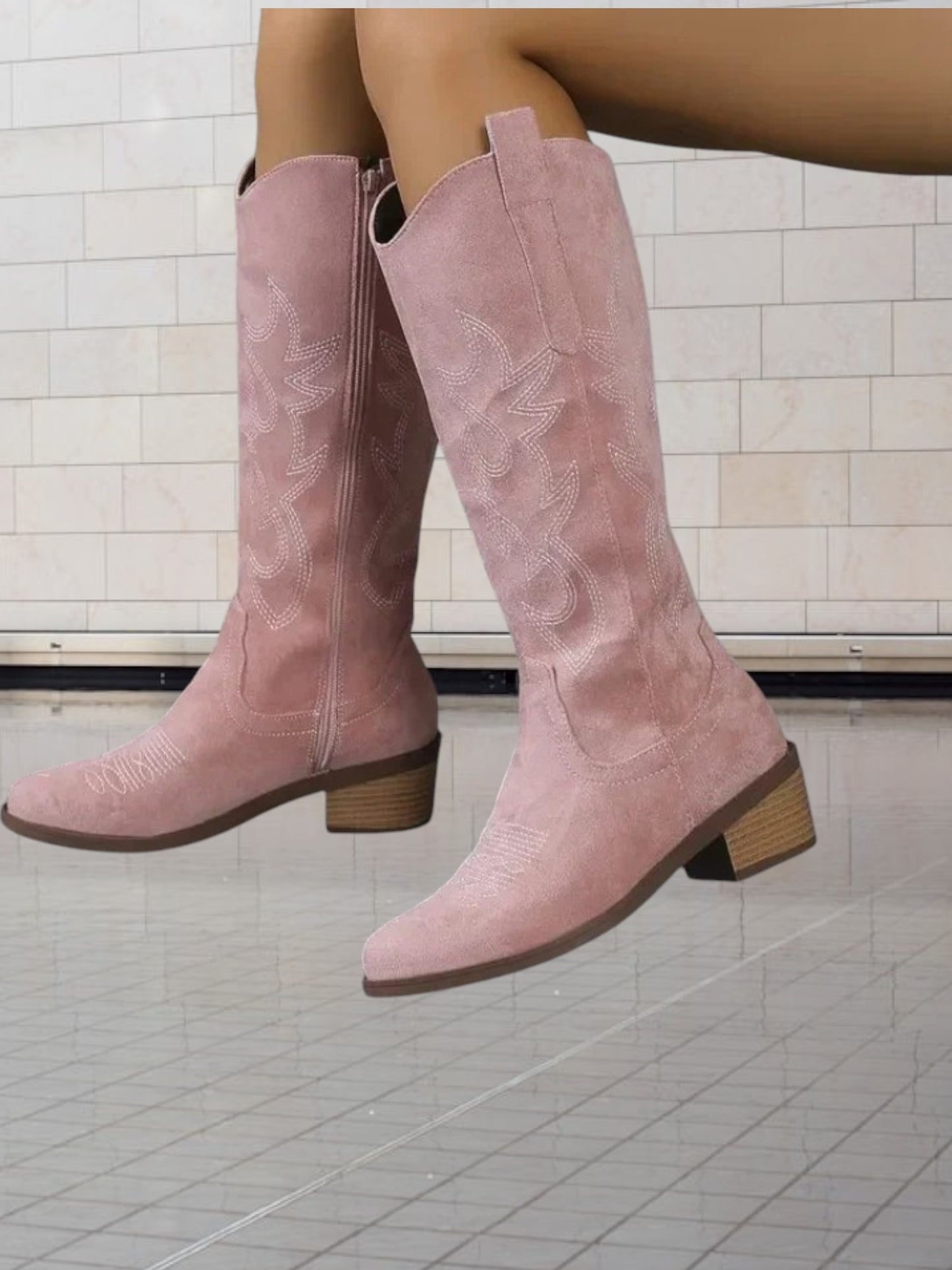 Emma | Classic Suede Cowboy Boots for Women with Intricate Stitching and Durable Design | Pink