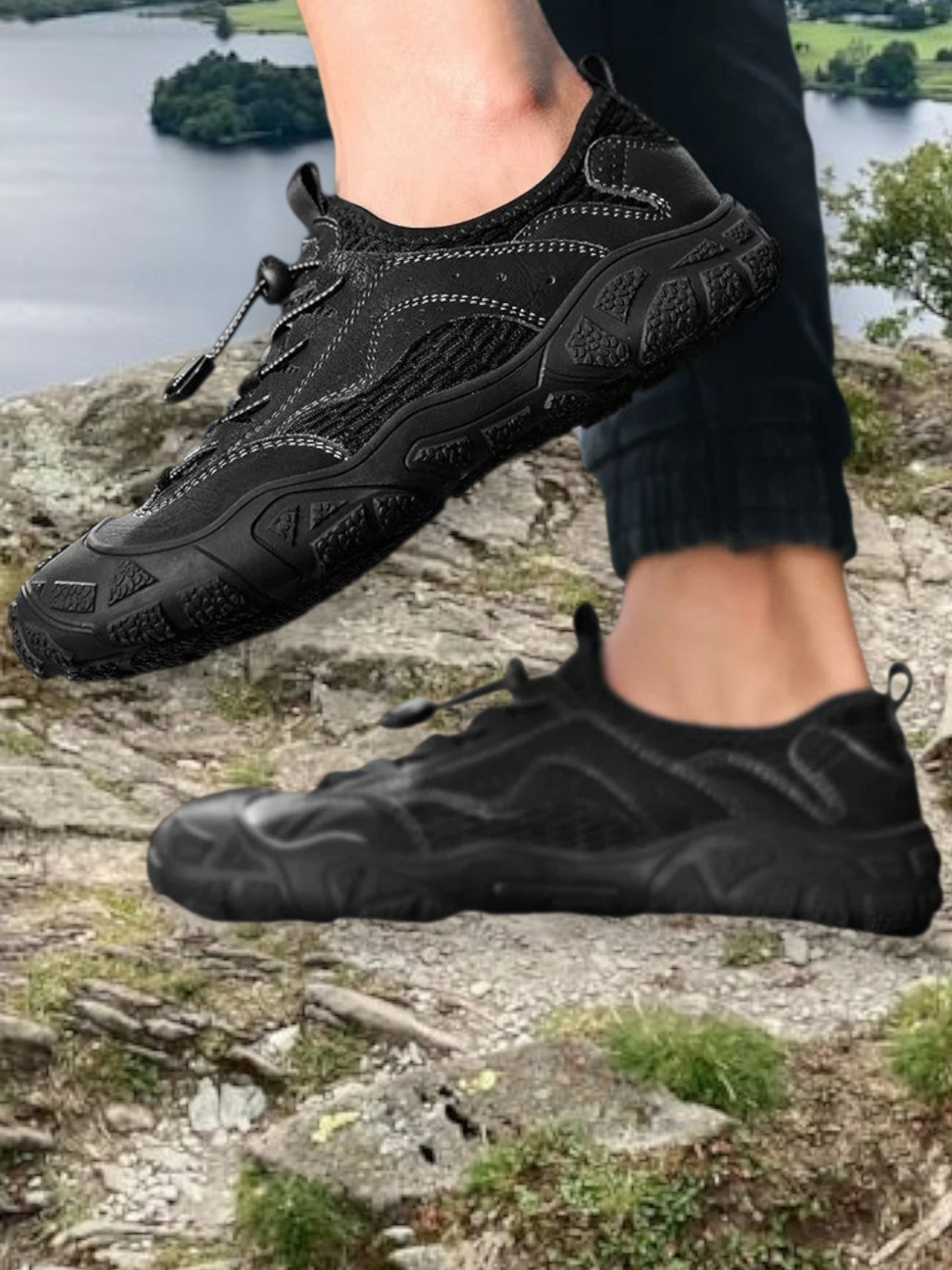 Ewald | Men's All-Terrain Sneakers with Breathable Mesh, Adjustable Fit, and Non-Slip Sole | Black