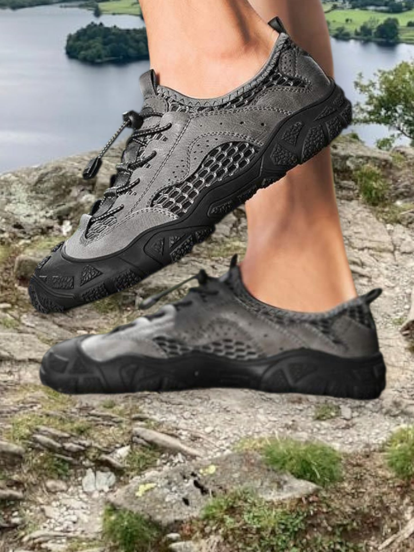 Ewald | Men's All-Terrain Sneakers with Breathable Mesh, Adjustable Fit, and Non-Slip Sole | Gray