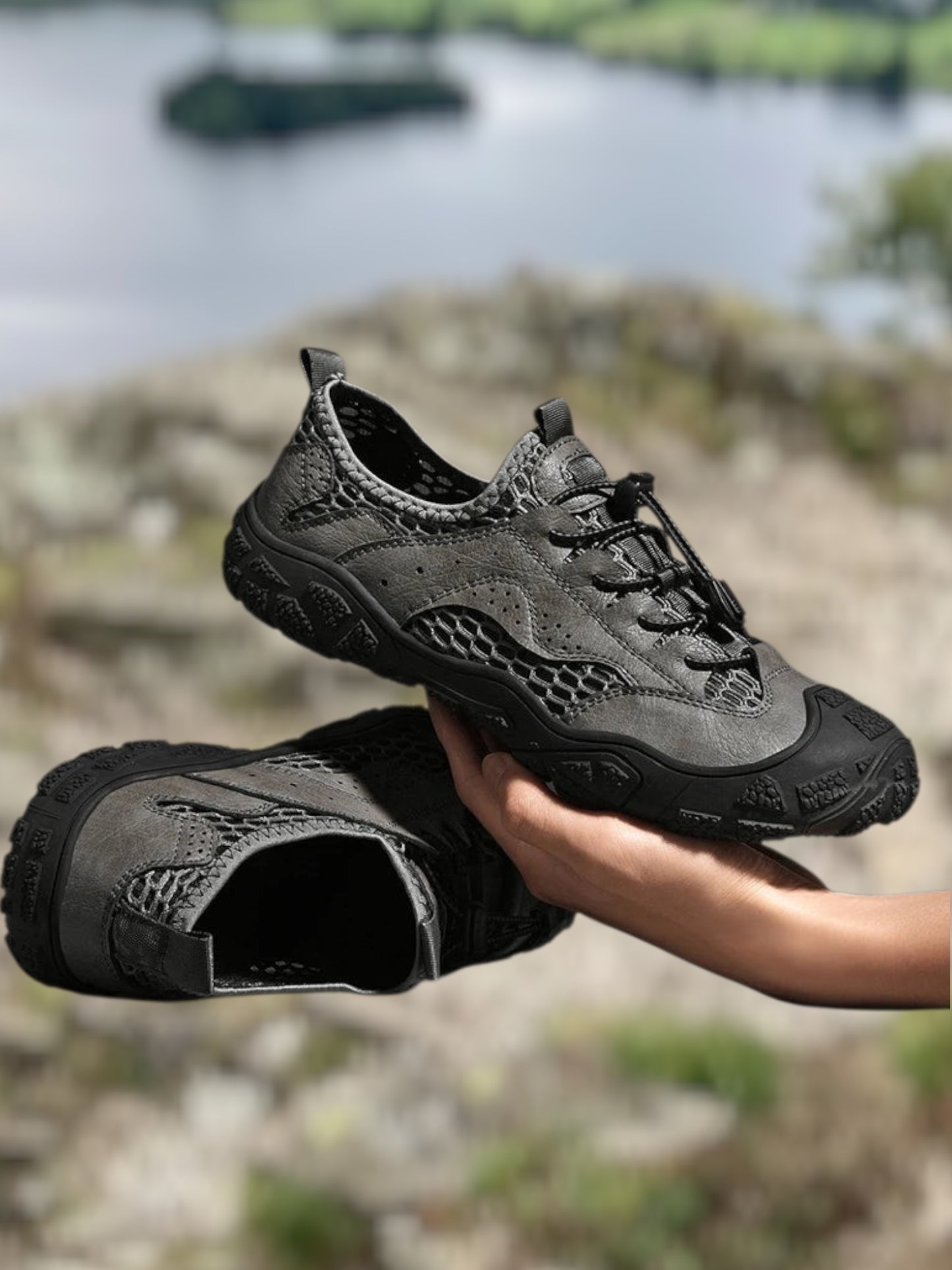 Ewald | Men's All-Terrain Sneakers with Breathable Mesh, Adjustable Fit, and Non-Slip Sole | Gray 5
