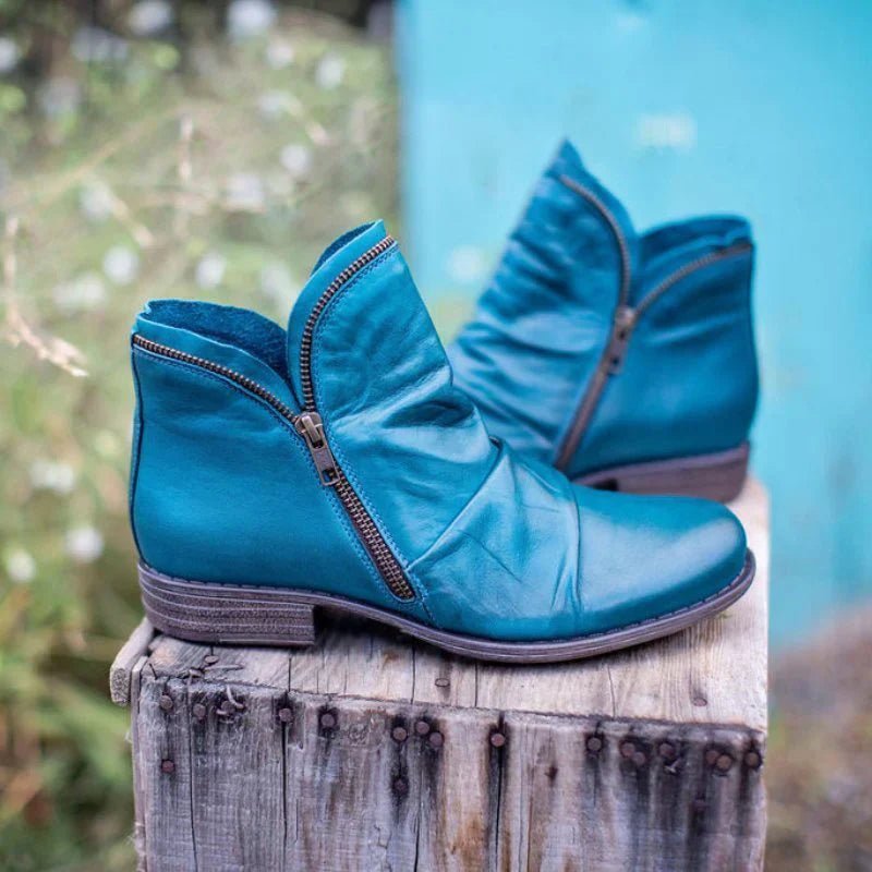 Faux Leather Chelsea Boots | Zipped Design | Blue green1