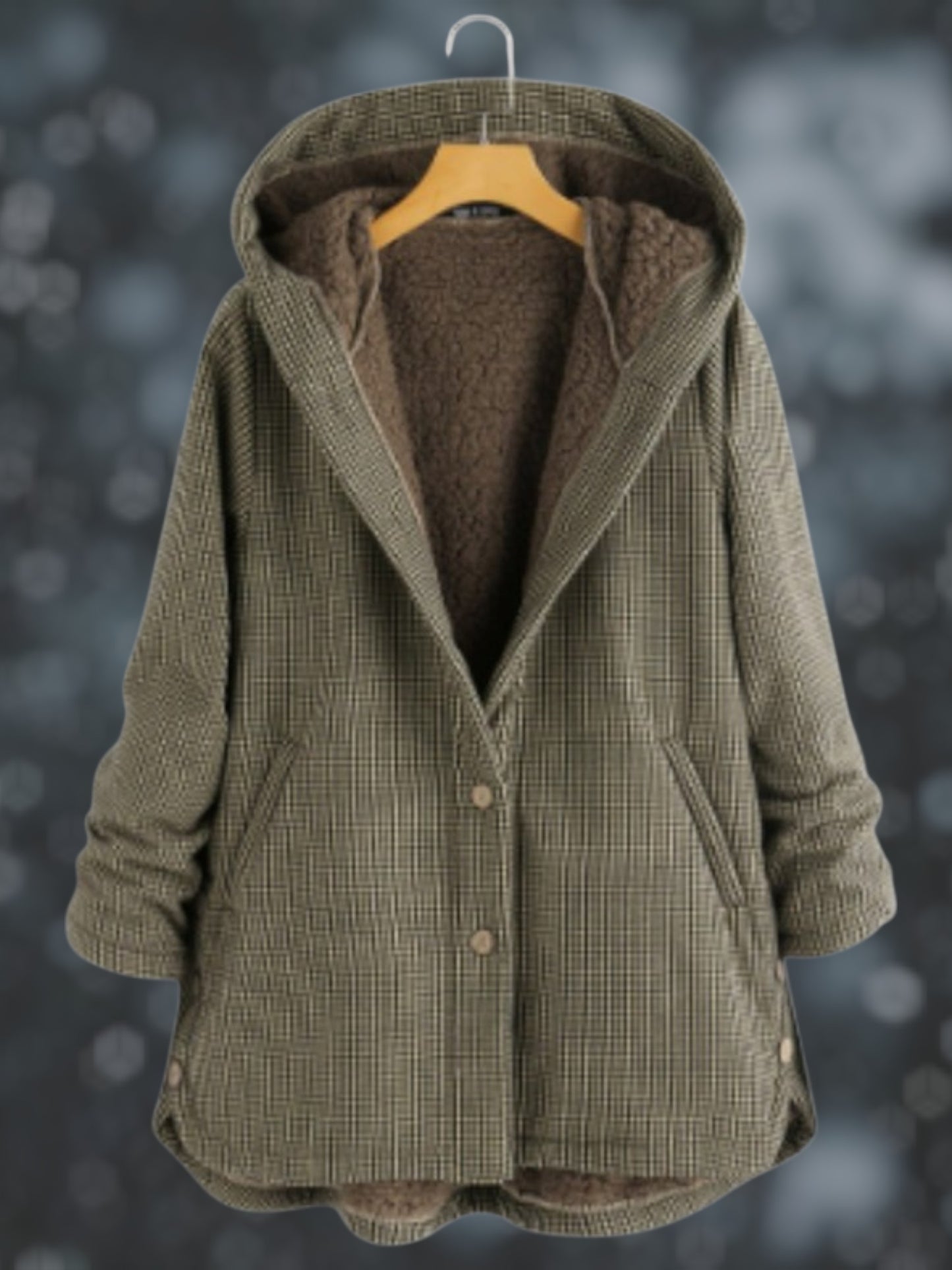 Fleece Hoodie Jacket | Button Up Closure | Brown