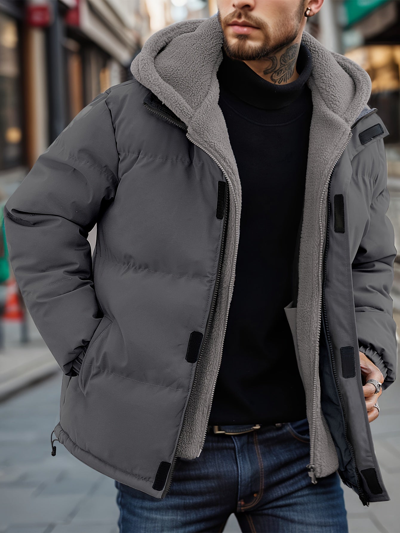 Fleece Jacket for Men, Hooded | Winter Warmth | Gray