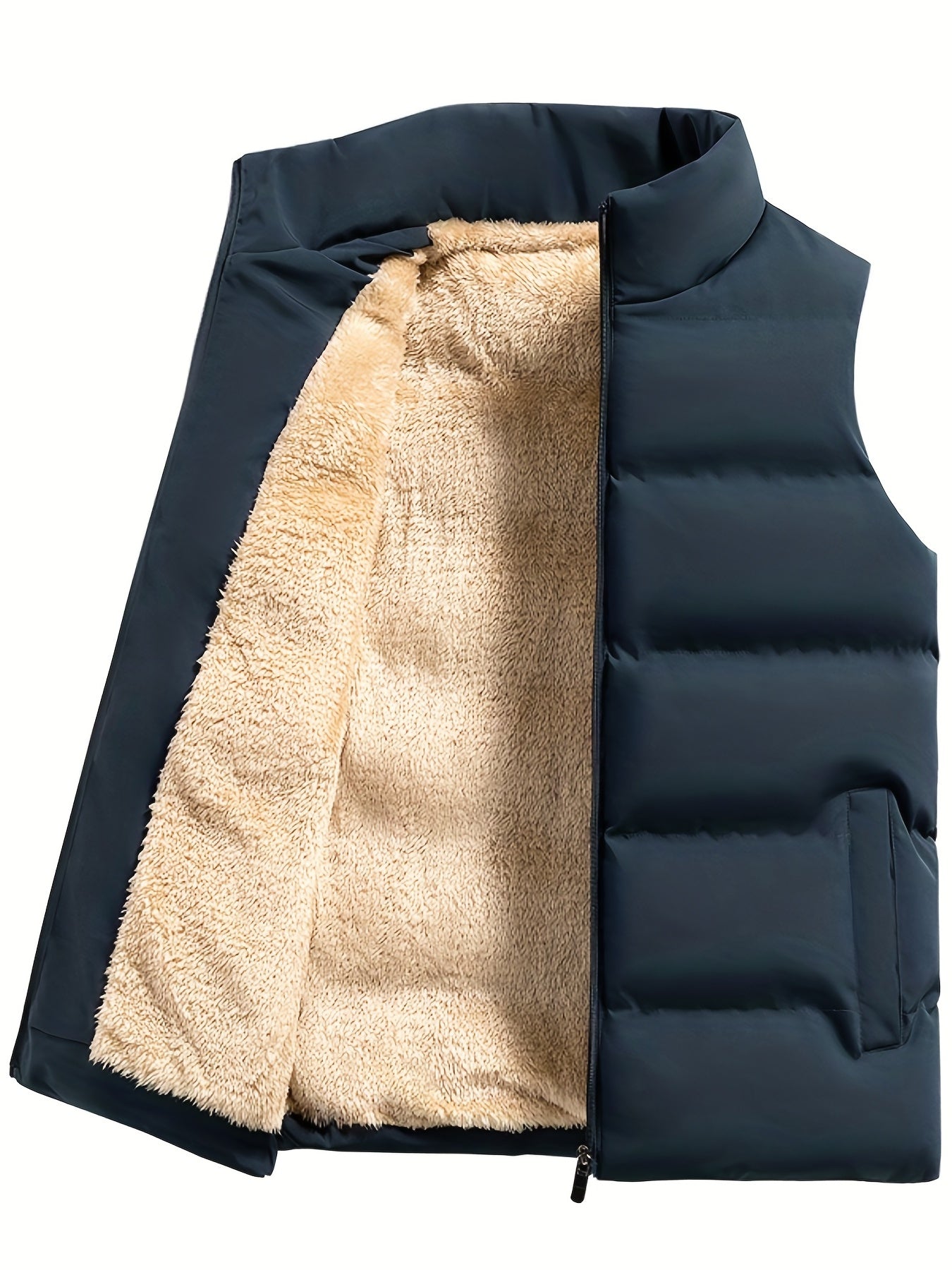 Fleece Vest for Men | Stand-Up Collar, Practical Pockets | Navy Blue1