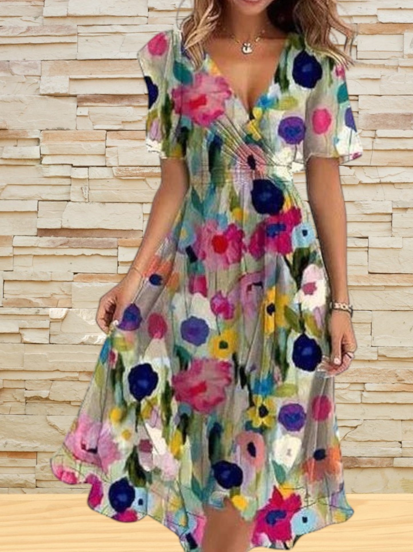 Grace | Elegant Short Sleeve Dress with Adjustable Waist and Breathable Fabric for Women | Colorful