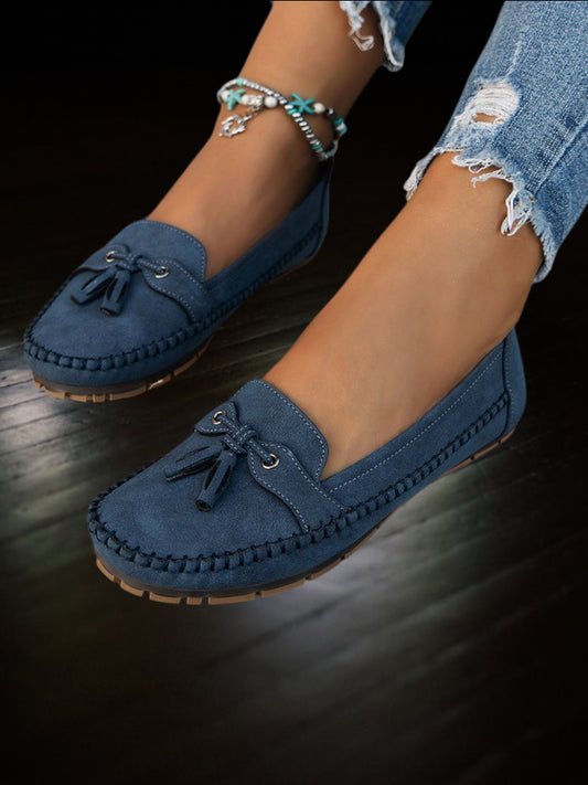 Gwenda | Vintage Women's Moccasin Slippers with Orthopedic Footbed and Soft Padding | Blue