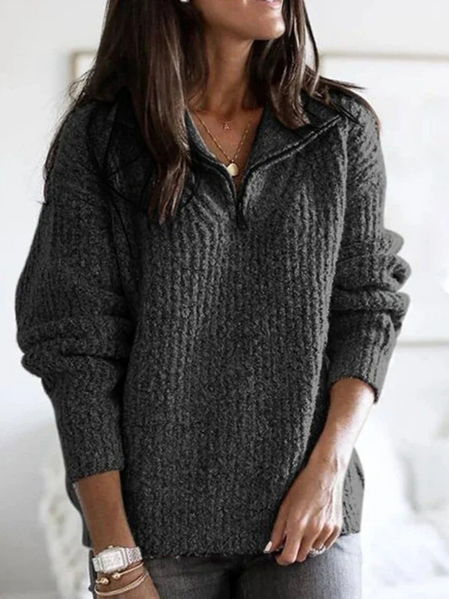 Half-Zip Sweater for Women | Relaxed Fit | Dark Gray