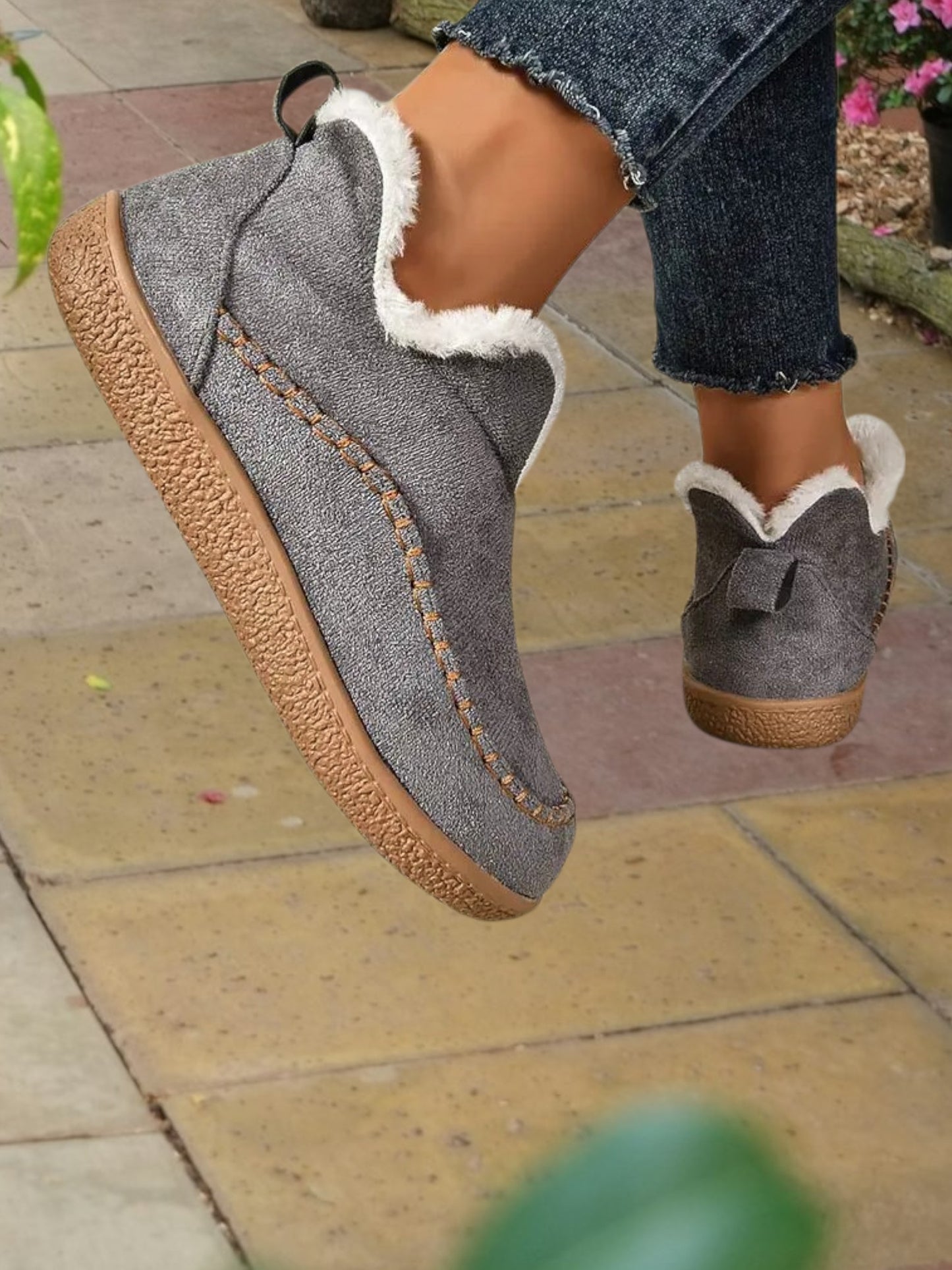 Hera | Stylish Ankle Boots for Women with Waterproof Leather and Faux Fur Lining | Gray