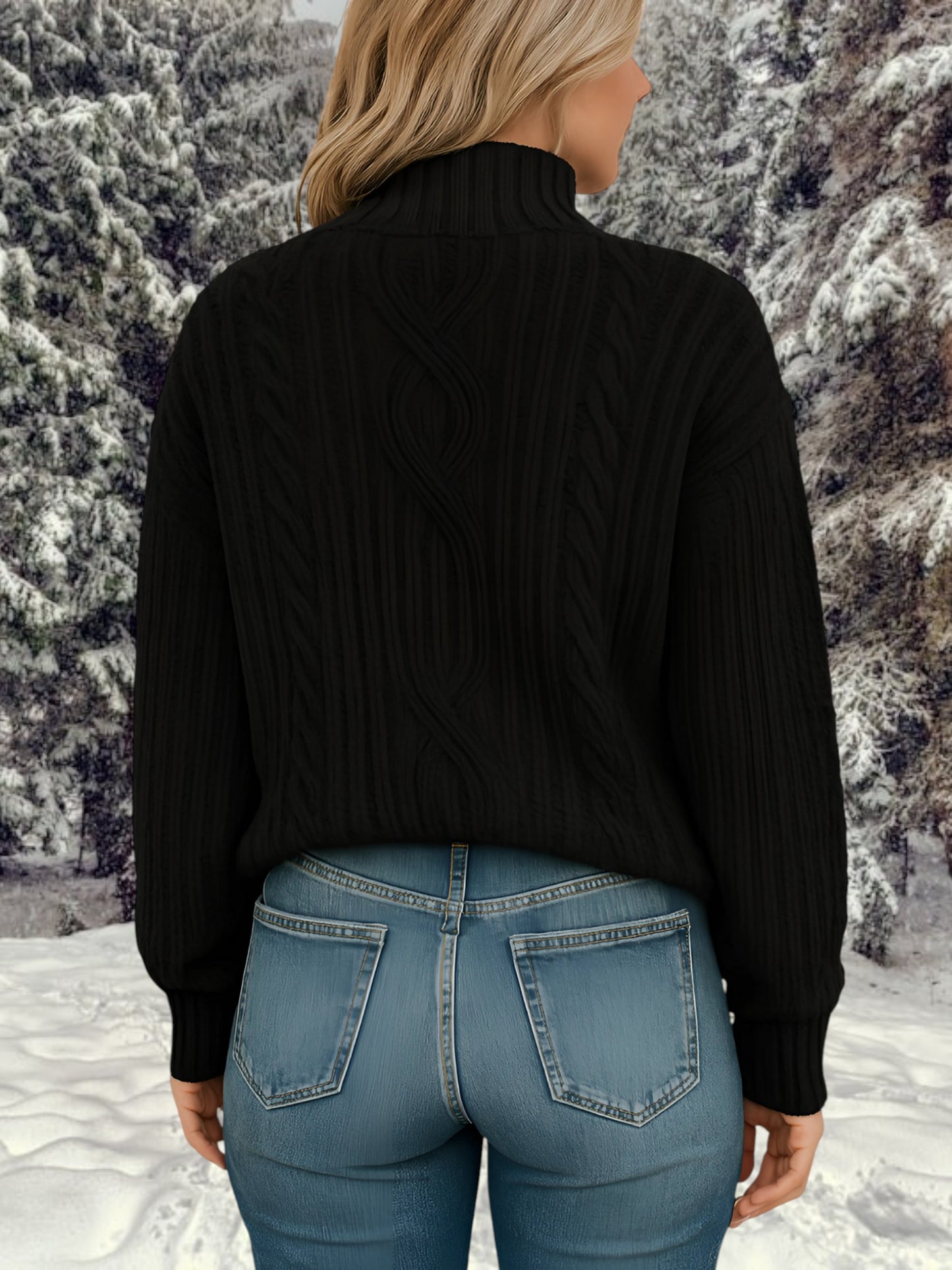 High Collar Knit Sweater | Black2