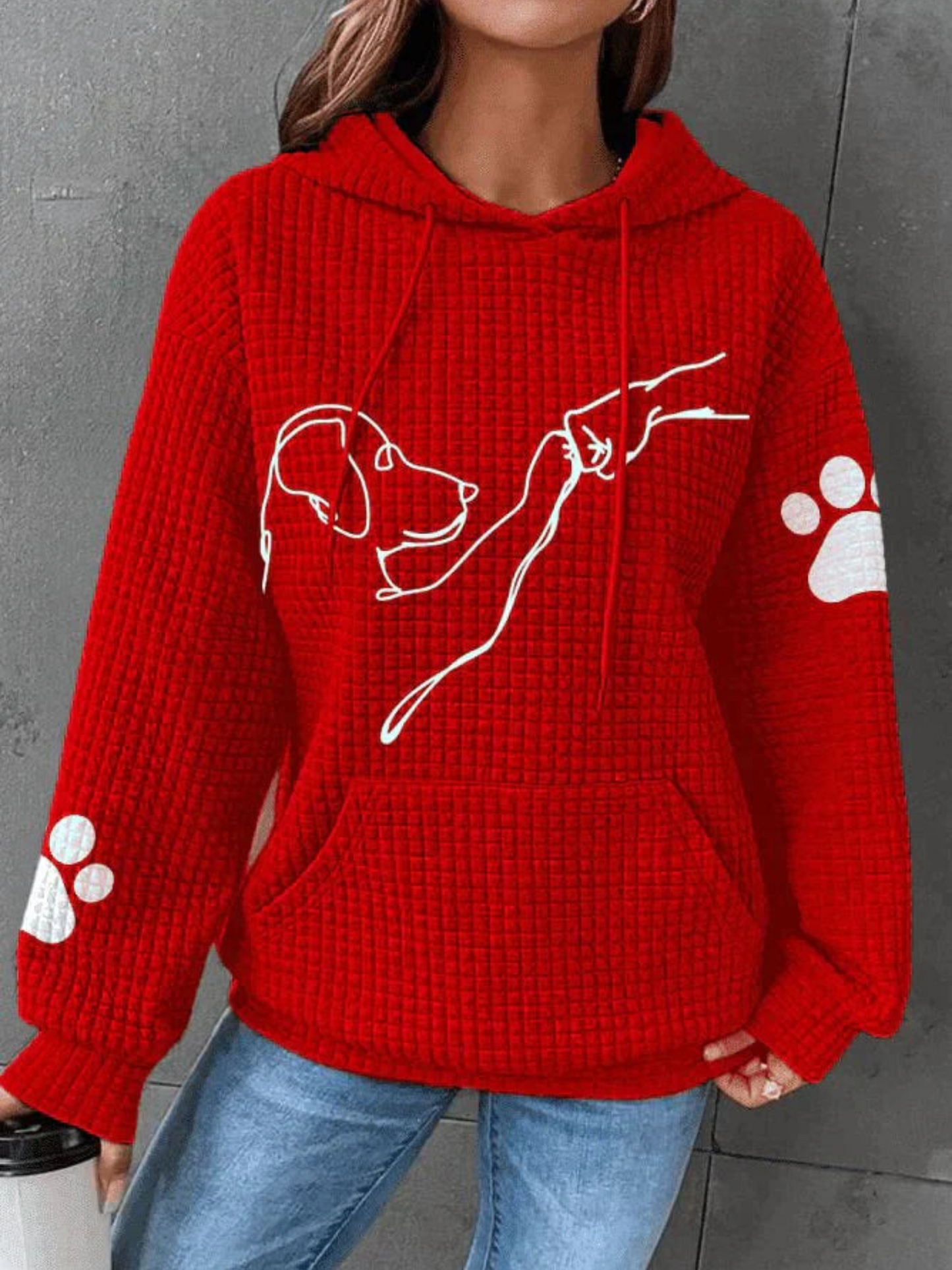 Hoodie Dog Print for Women | Long Sleeve | Red