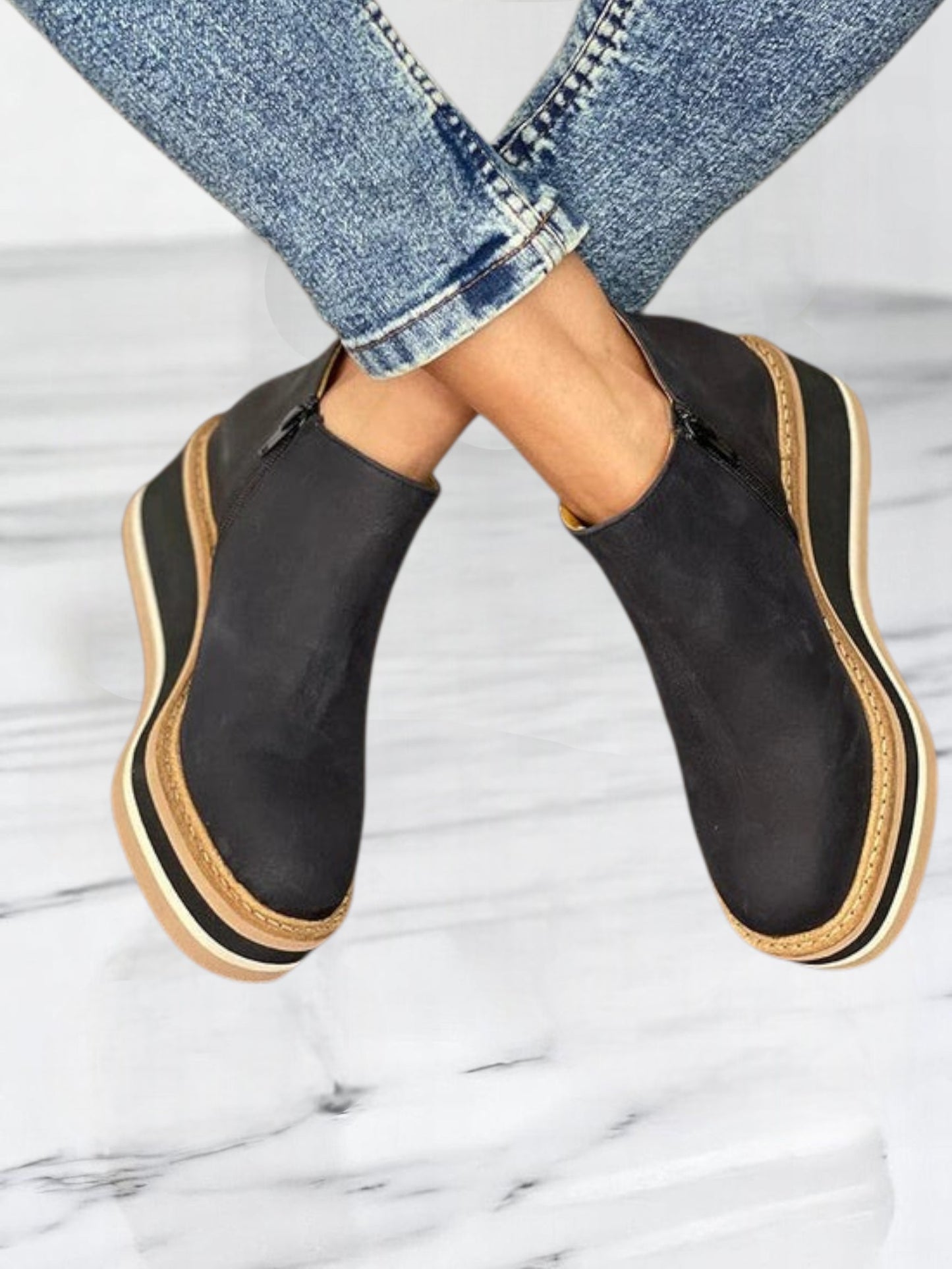 Kamala | Women's Wedge Ankle Boots with Side Zipper Design for All-Day Comfort | Black