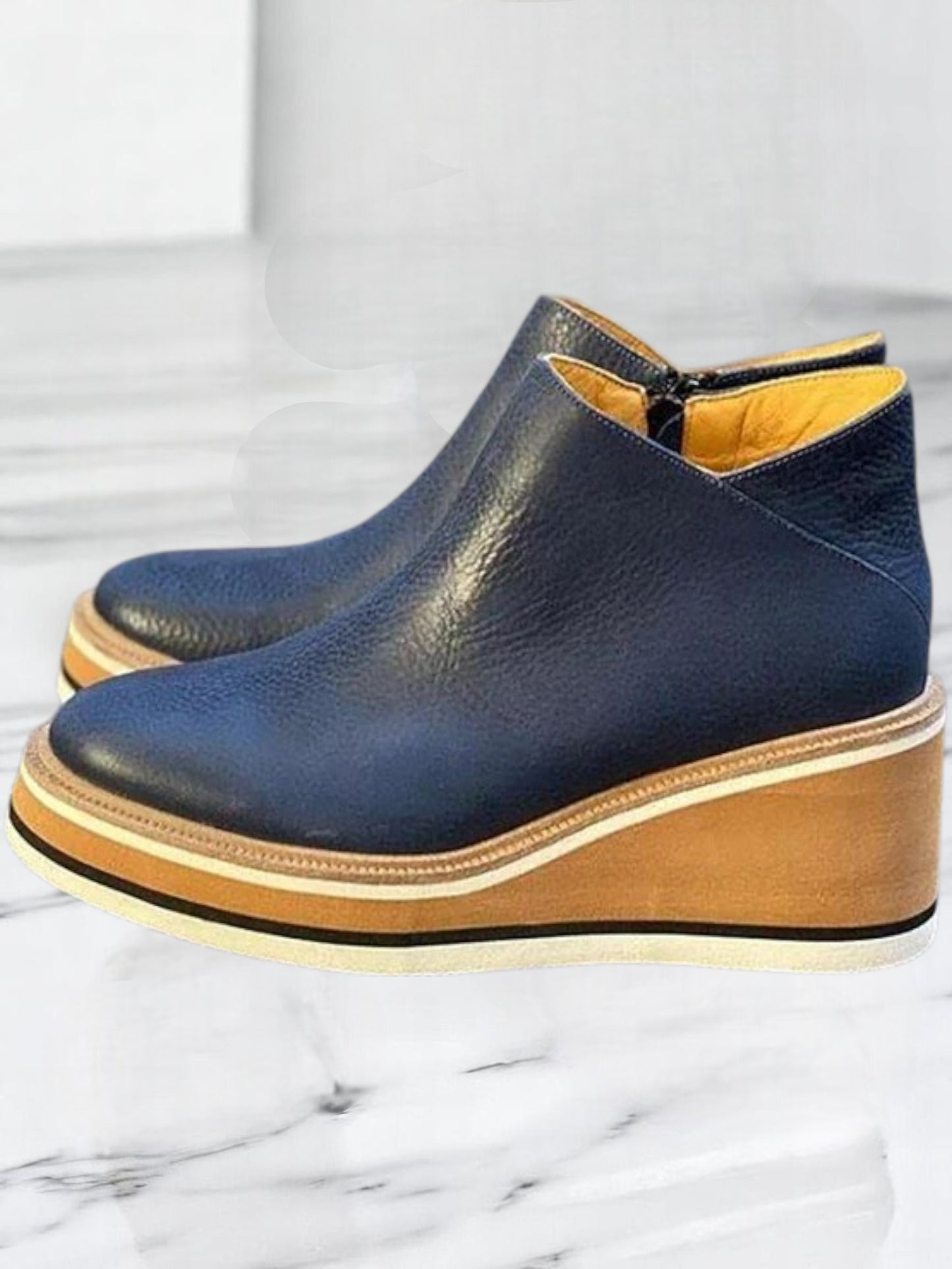 Kamala | Women's Wedge Ankle Boots with Side Zipper Design for All-Day Comfort | Dark Blue