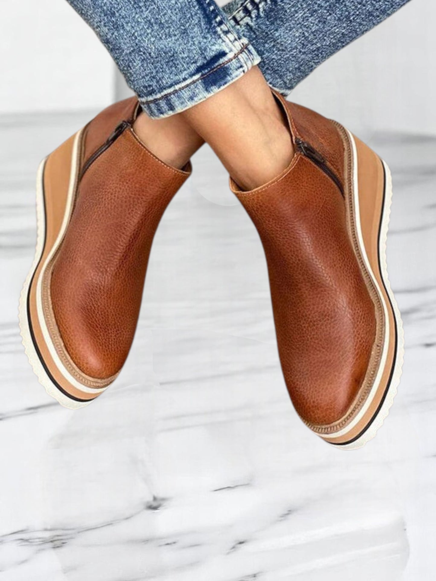 Kamala | Women's Wedge Ankle Boots with Side Zipper Design for All-Day Comfort | Dark Brown