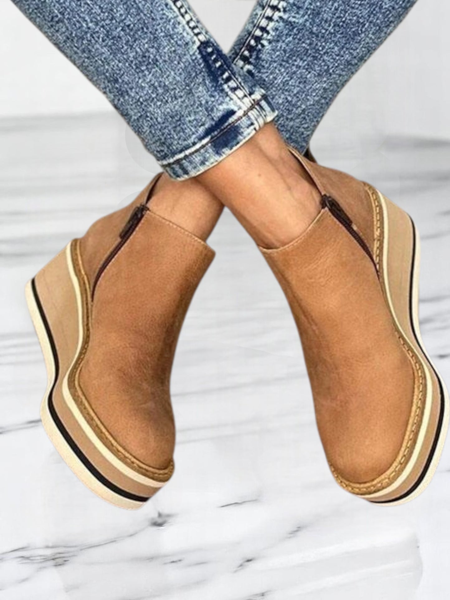 Kamala | Women's Wedge Ankle Boots with Side Zipper Design for All-Day Comfort | Khaki