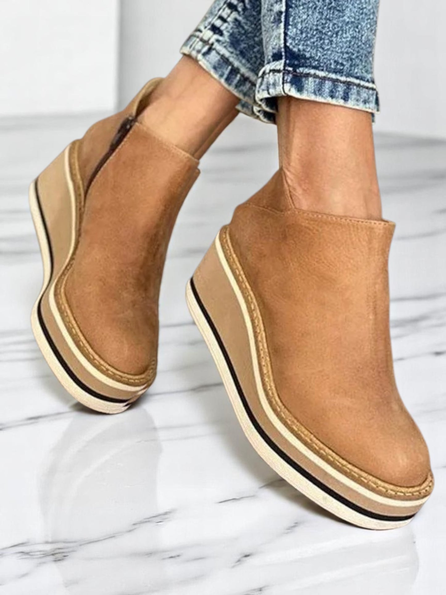 Kamala | Women's Wedge Ankle Boots with Side Zipper Design for All-Day Comfort | Khaki 2