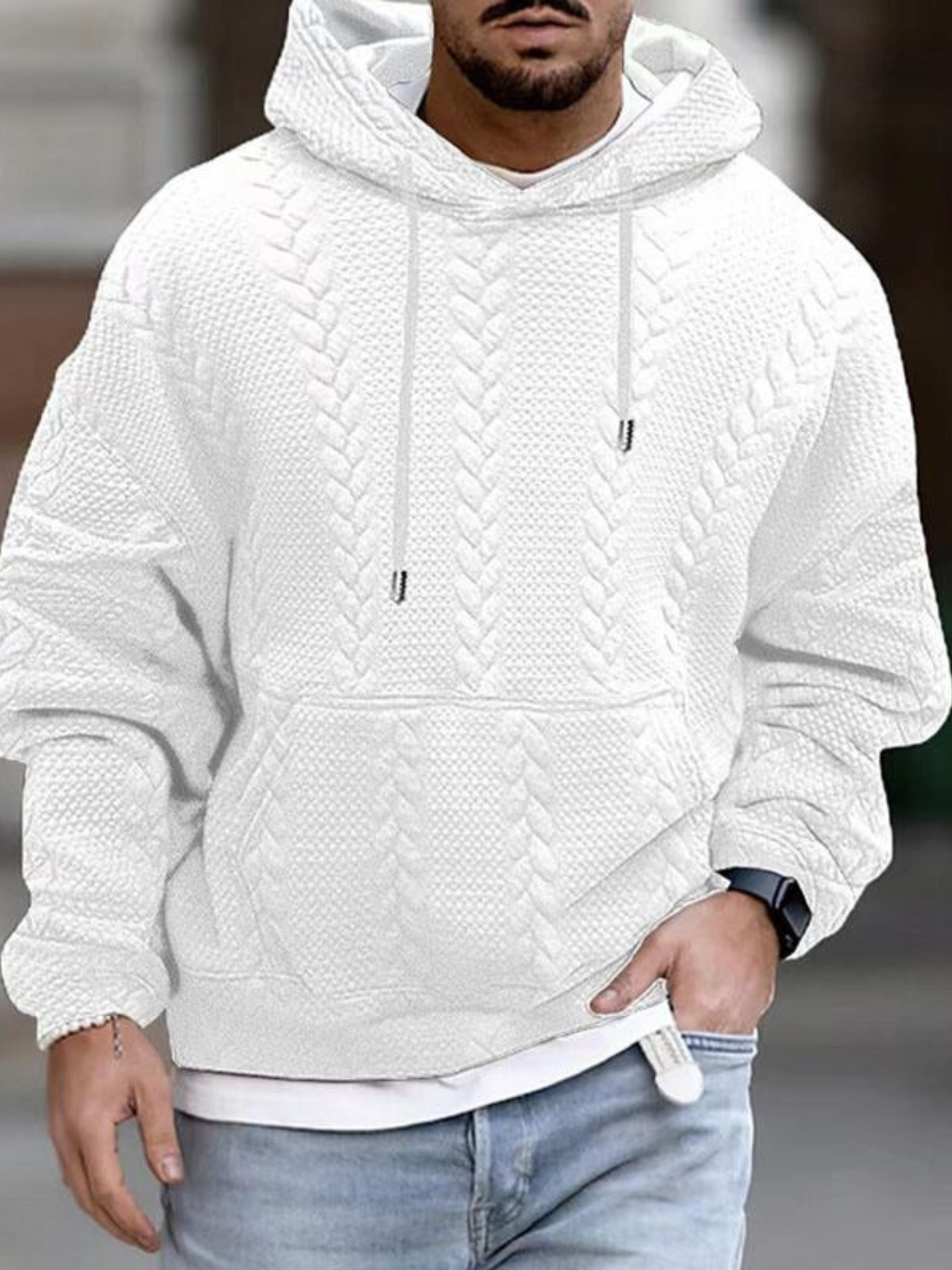 Kangaroo Pocket Hoodie for Men | Long Sleeve | White
