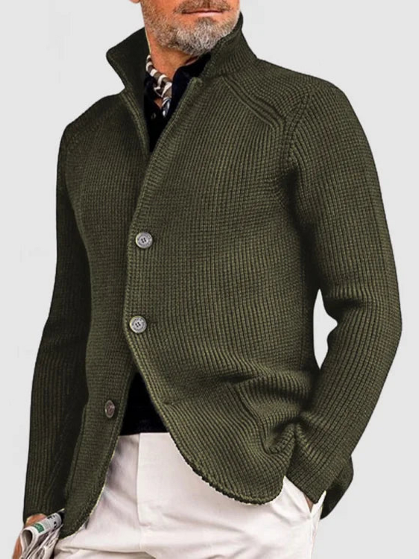 Knitted Jacket for Men | Hip-Length | Army Green