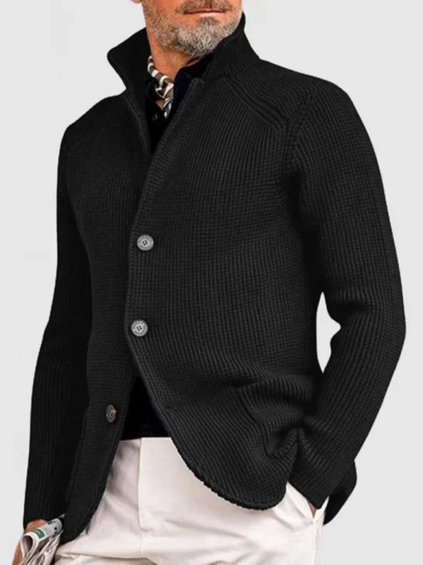 Knitted Jacket for Men | Hip-Length | Black