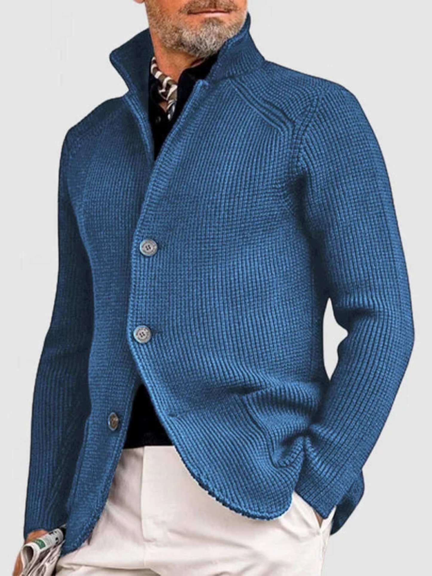 Knitted Jacket for Men | Hip-Length | Blue