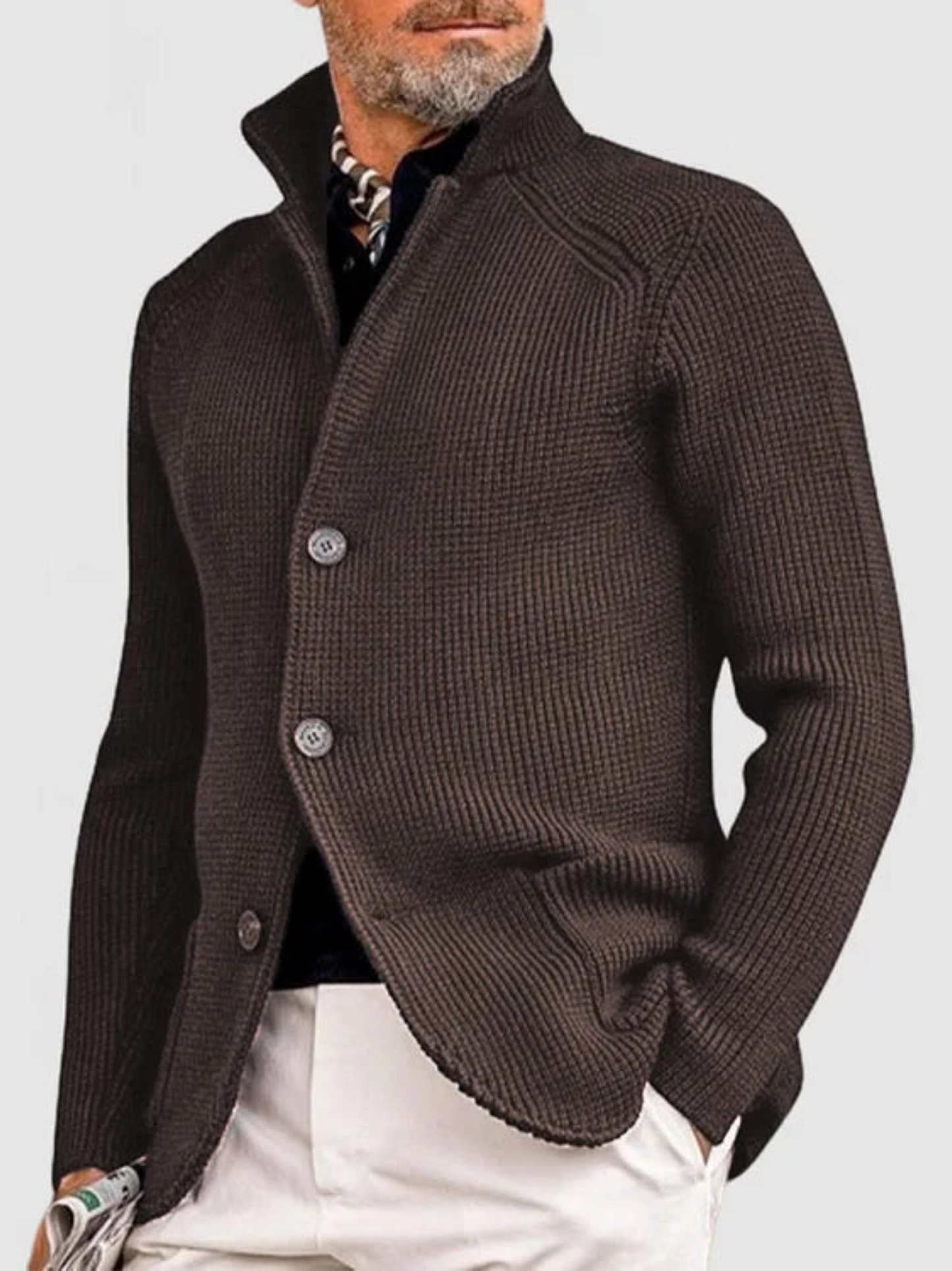 Knitted Jacket for Men | Hip-Length | Brown