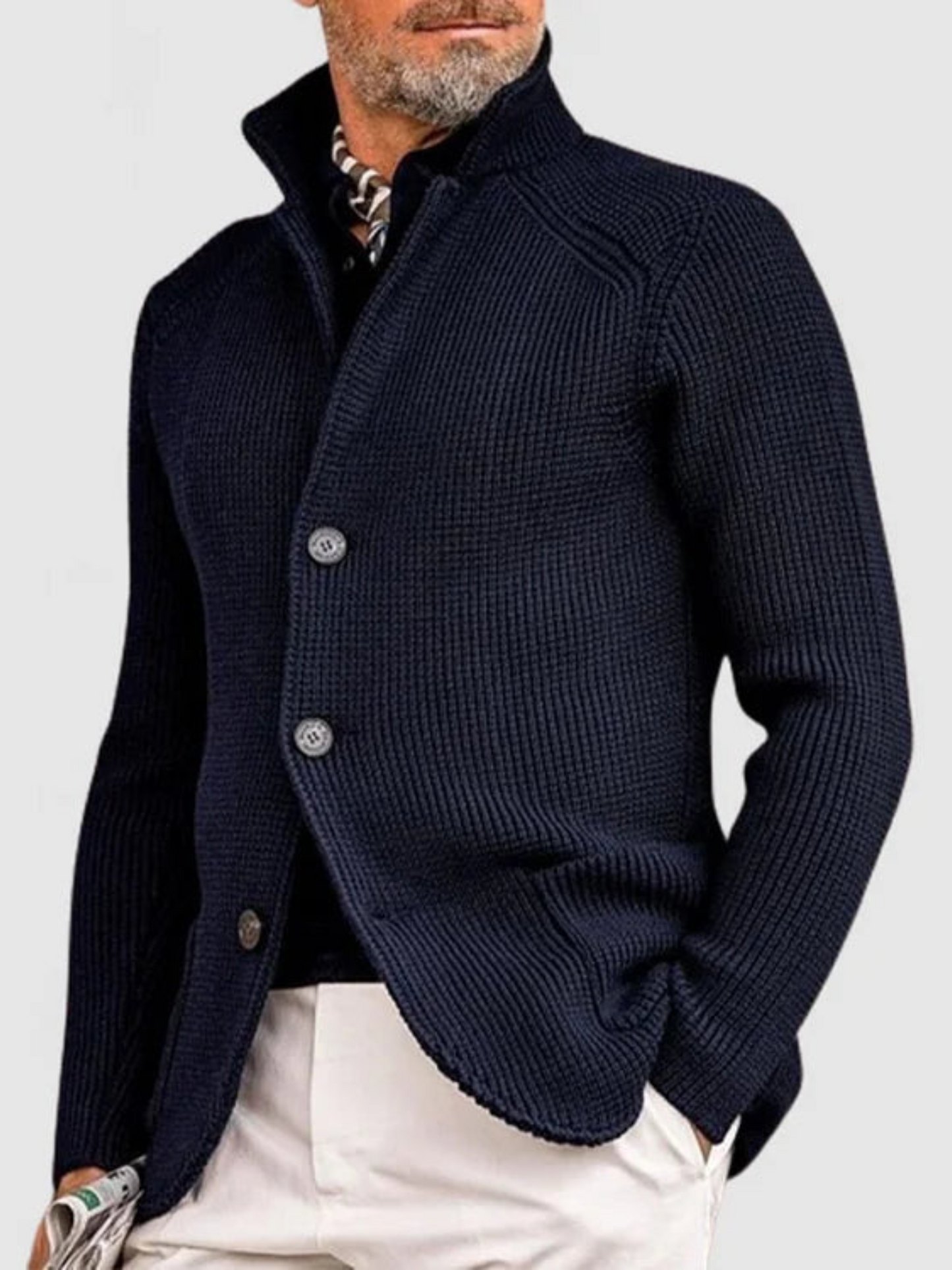Knitted Jacket for Men | Hip-Length | Dark Blue