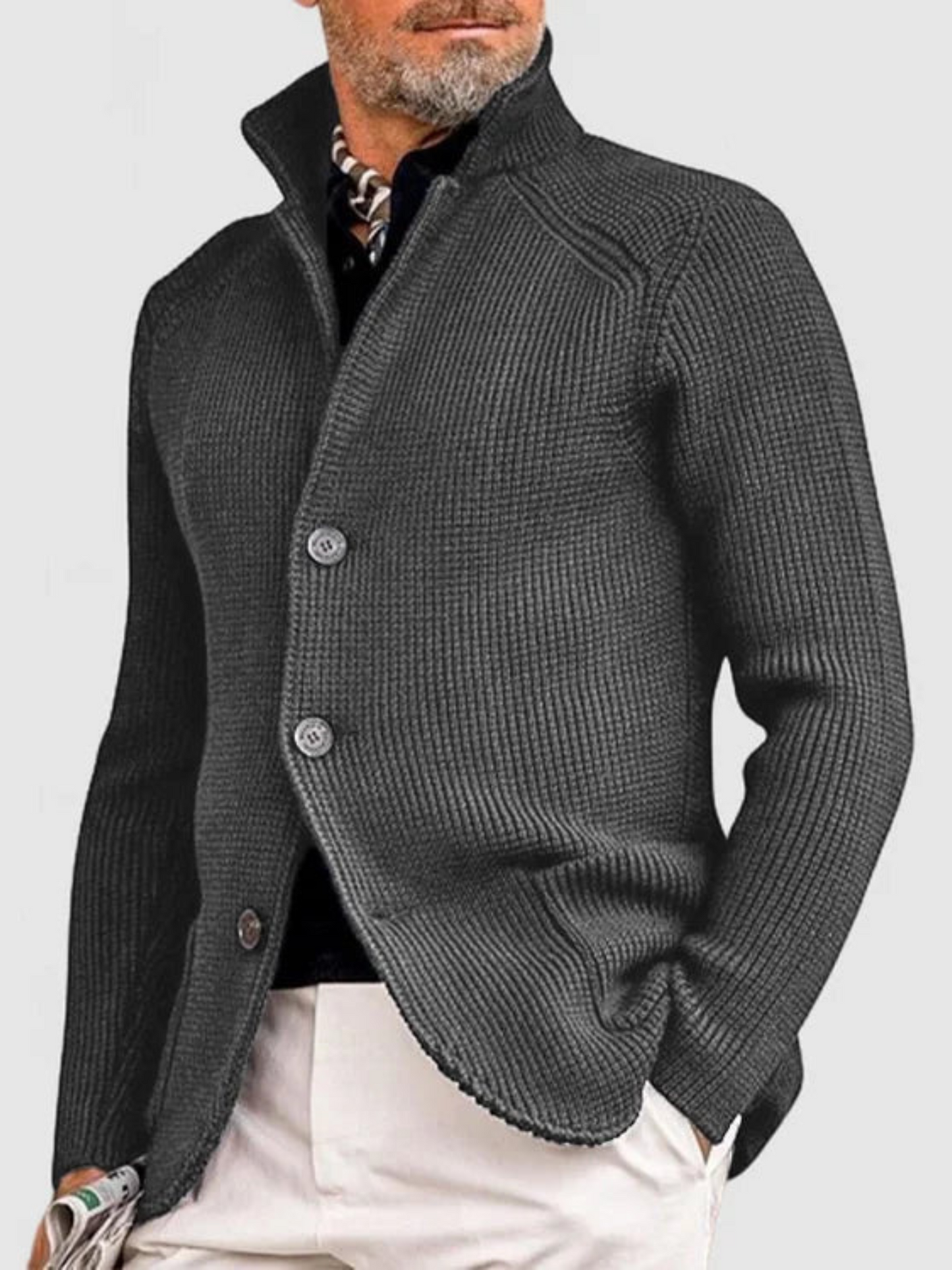 Knitted Jacket for Men | Hip-Length | Gray