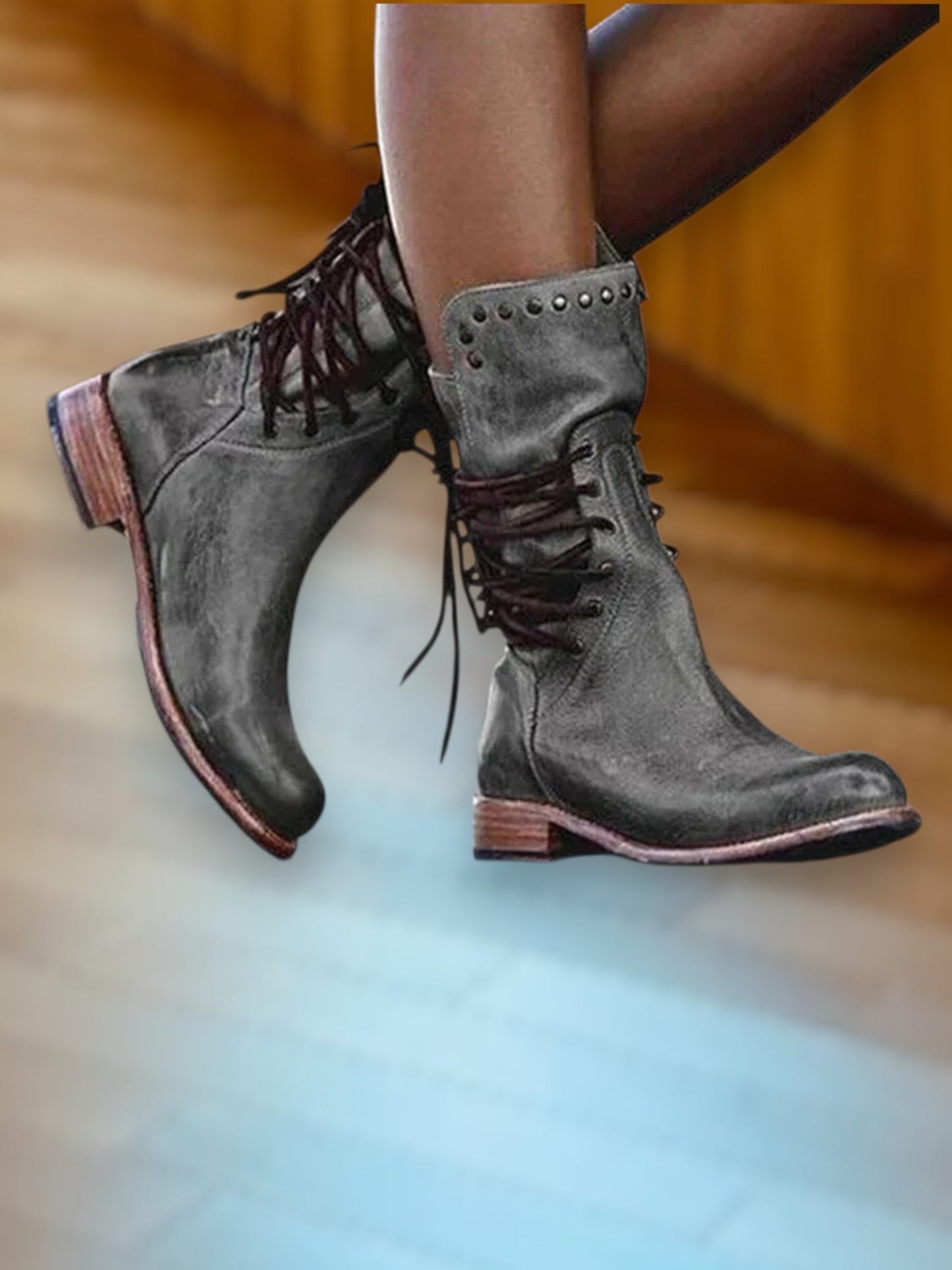 Lacey | Women's Leather Lace-Up Ankle Boots for All-Day Comfort | Gray